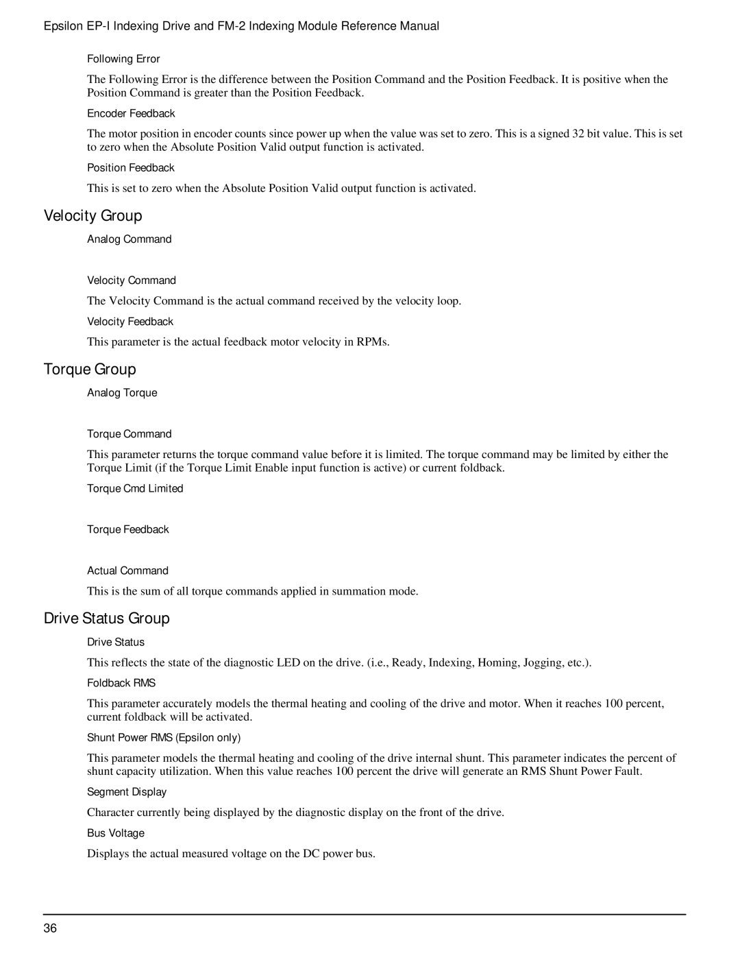 Emerson P/N 400518-02 manual Drive Status Group 