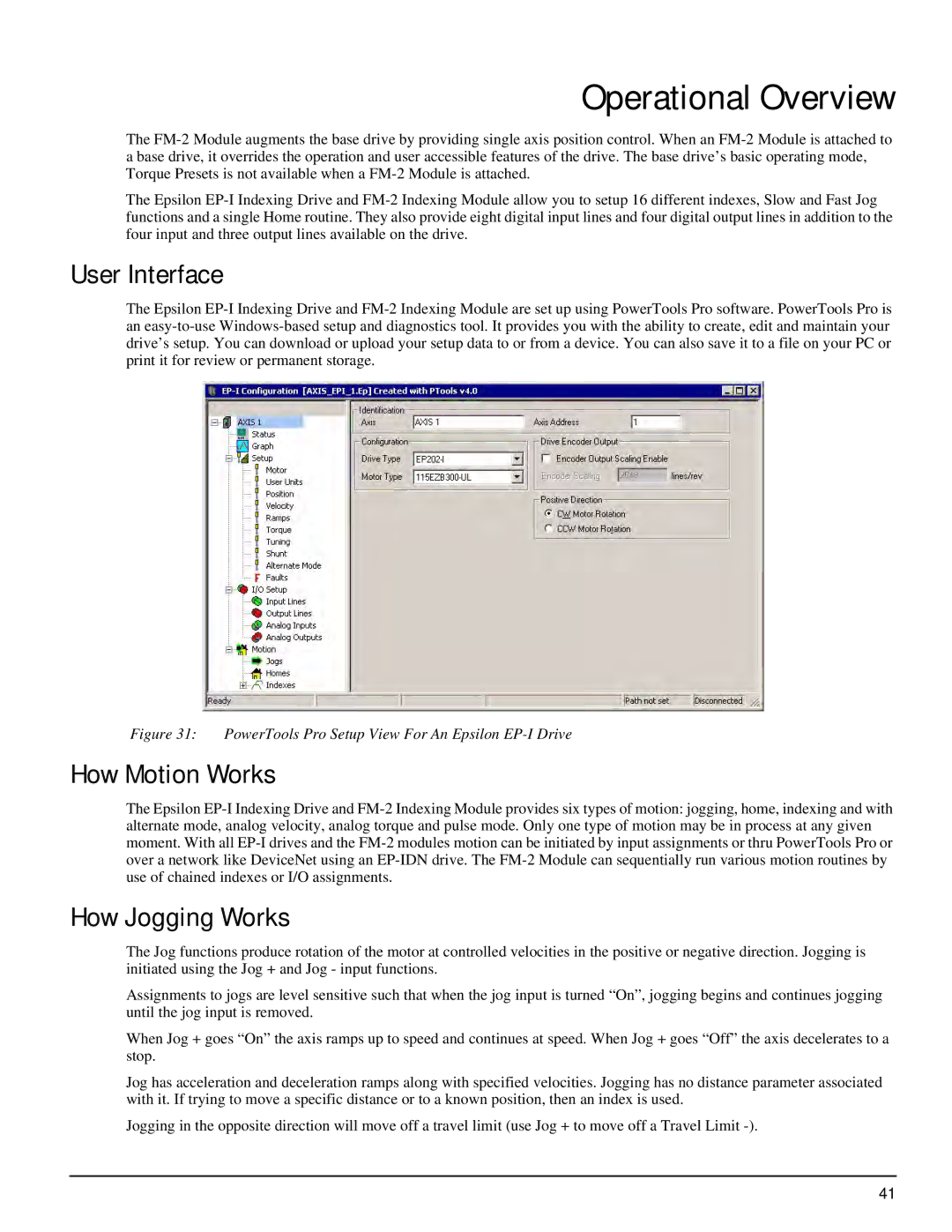 Emerson P/N 400518-02 manual Operational Overview, User Interface, How Motion Works, How Jogging Works 