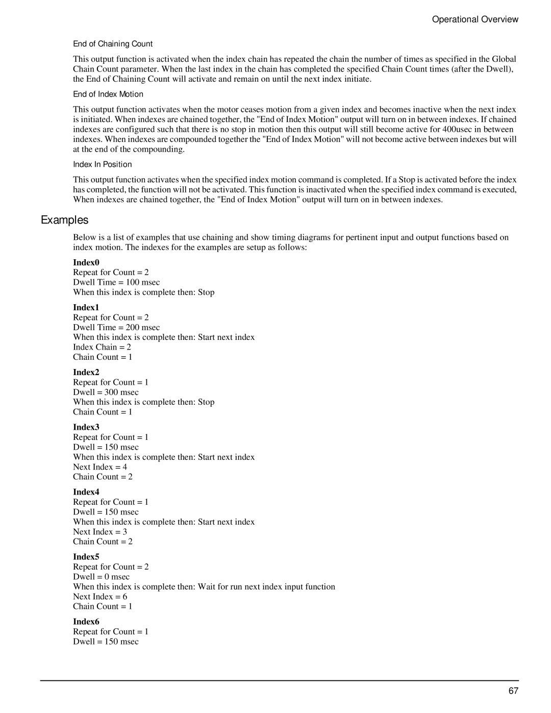 Emerson P/N 400518-02 manual Examples, End of Chaining Count, End of Index Motion, Index In Position 