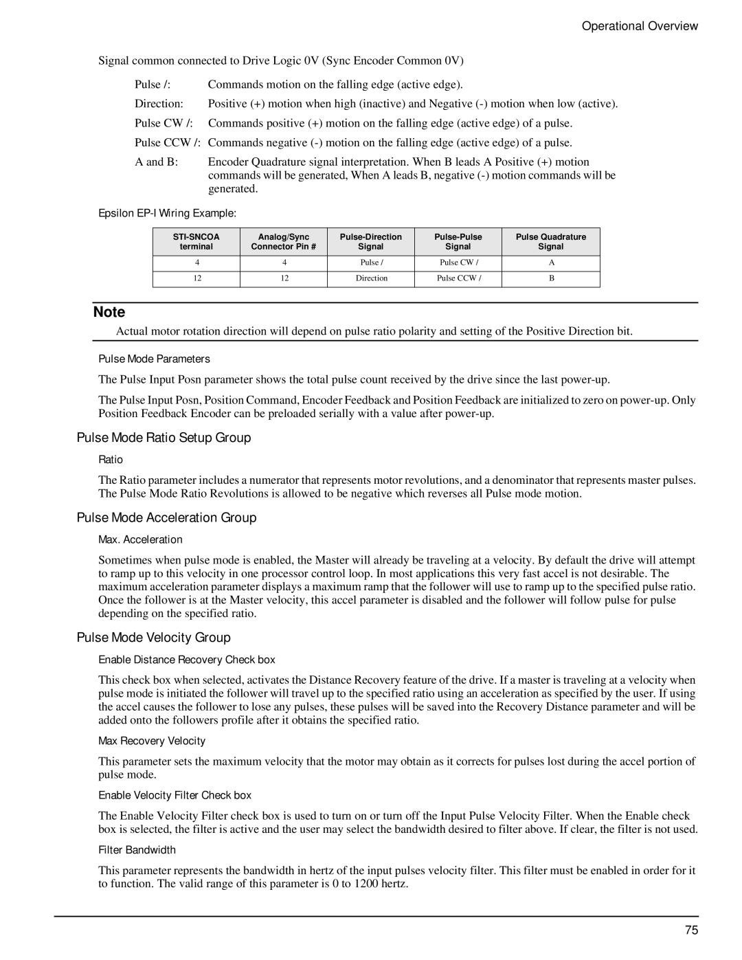 Emerson P/N 400518-02 manual Pulse Mode Ratio Setup Group, Pulse Mode Acceleration Group, Pulse Mode Velocity Group 