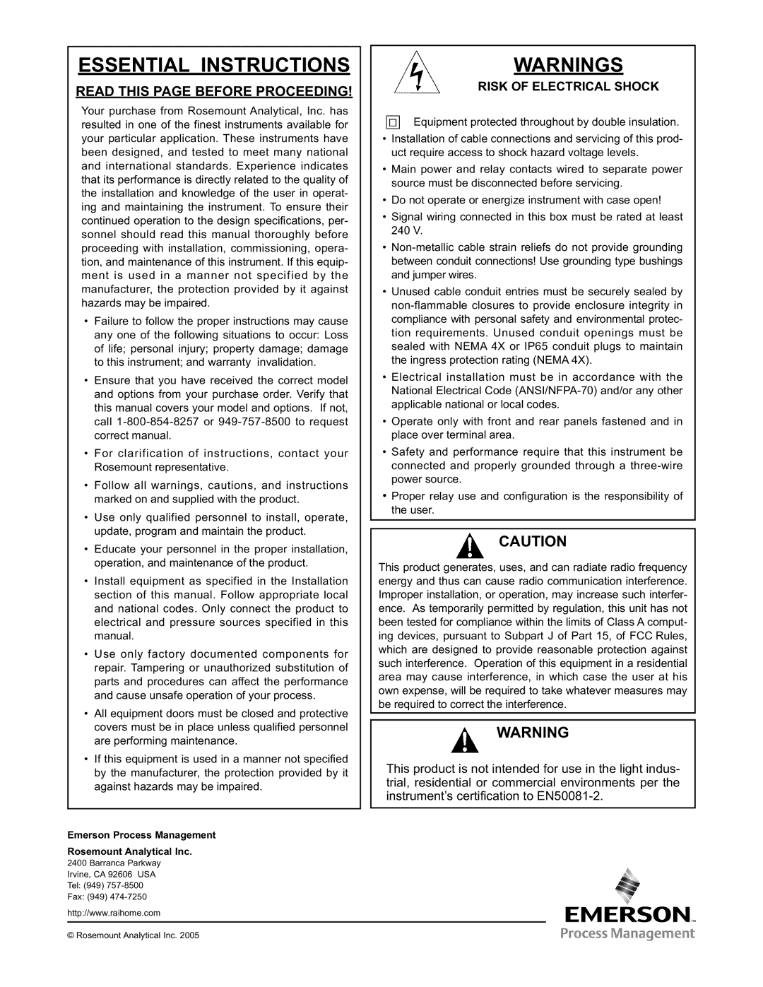 Emerson PN 51-1055pHC/rev.K instruction manual Essential Instructions 