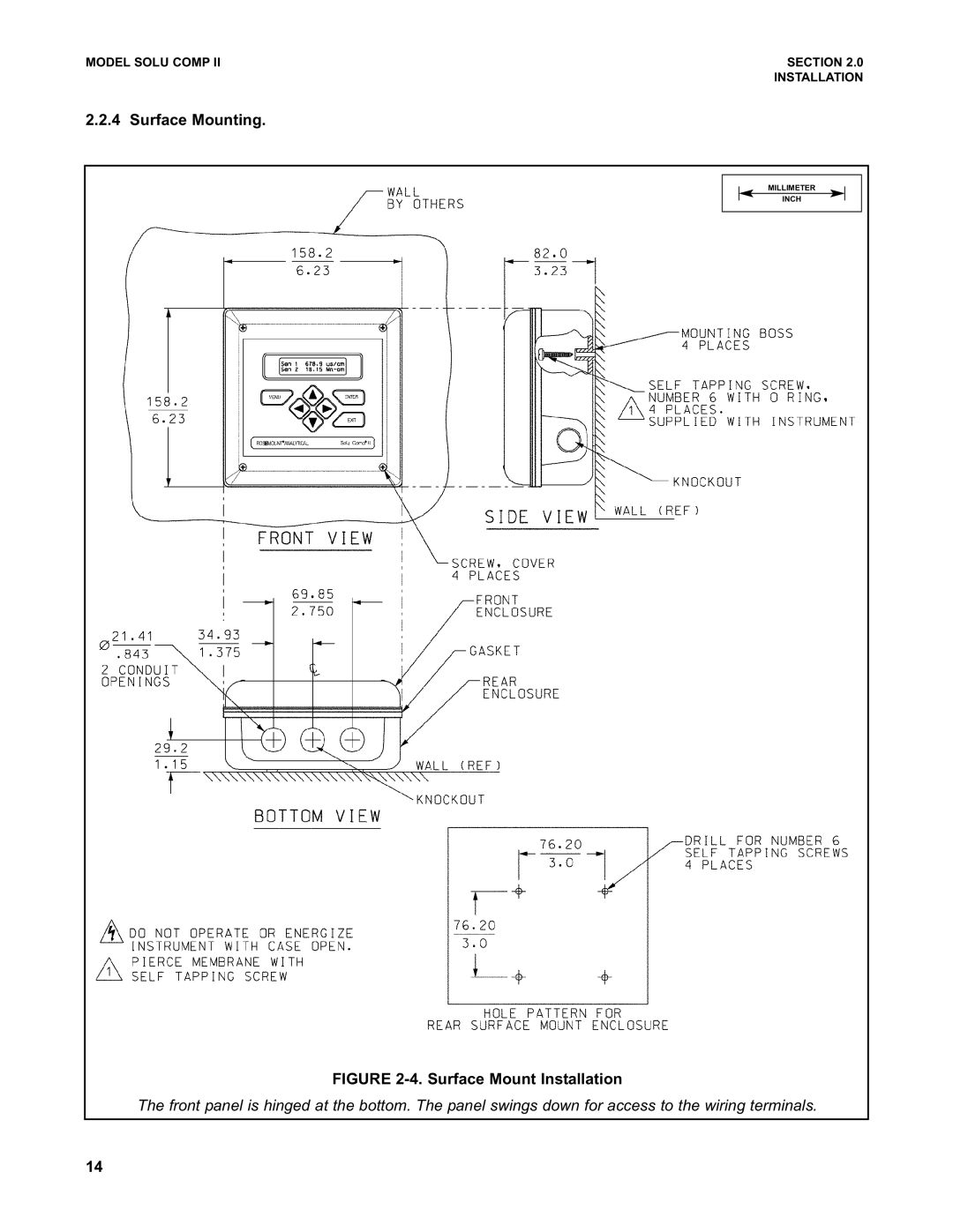 Emerson PN 51-1055pHC/rev.K instruction manual Surface Mounting, Surface Mount Installation 