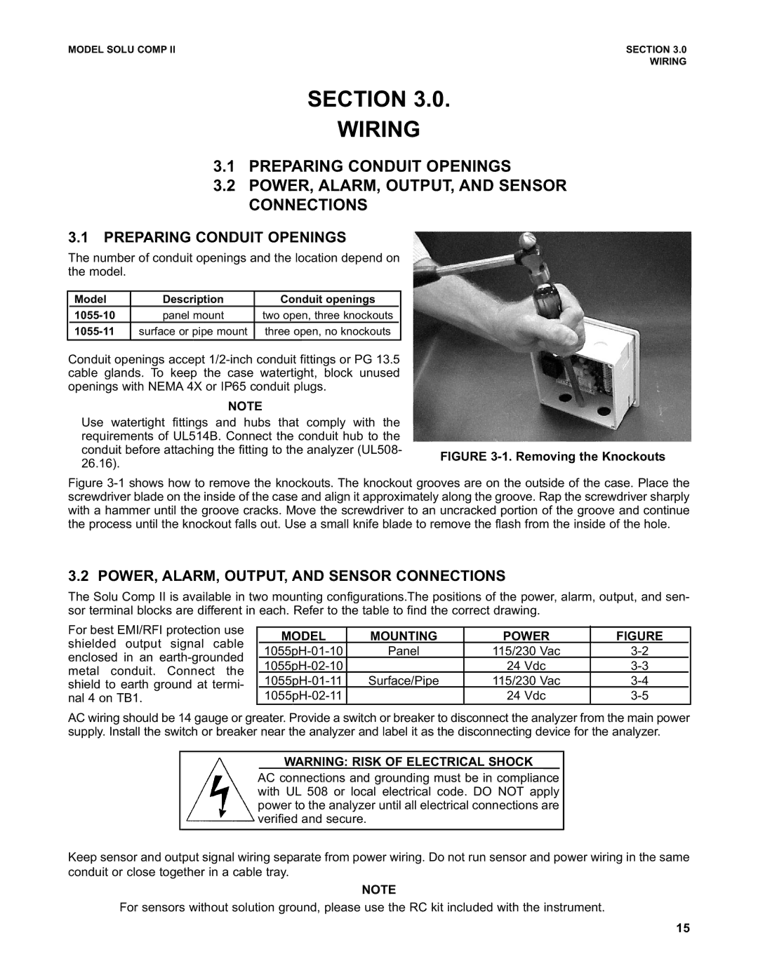 Emerson PN 51-1055pHC/rev.K Section Wiring, Preparing Conduit Openings, POWER, ALARM, OUTPUT, and Sensor Connections 