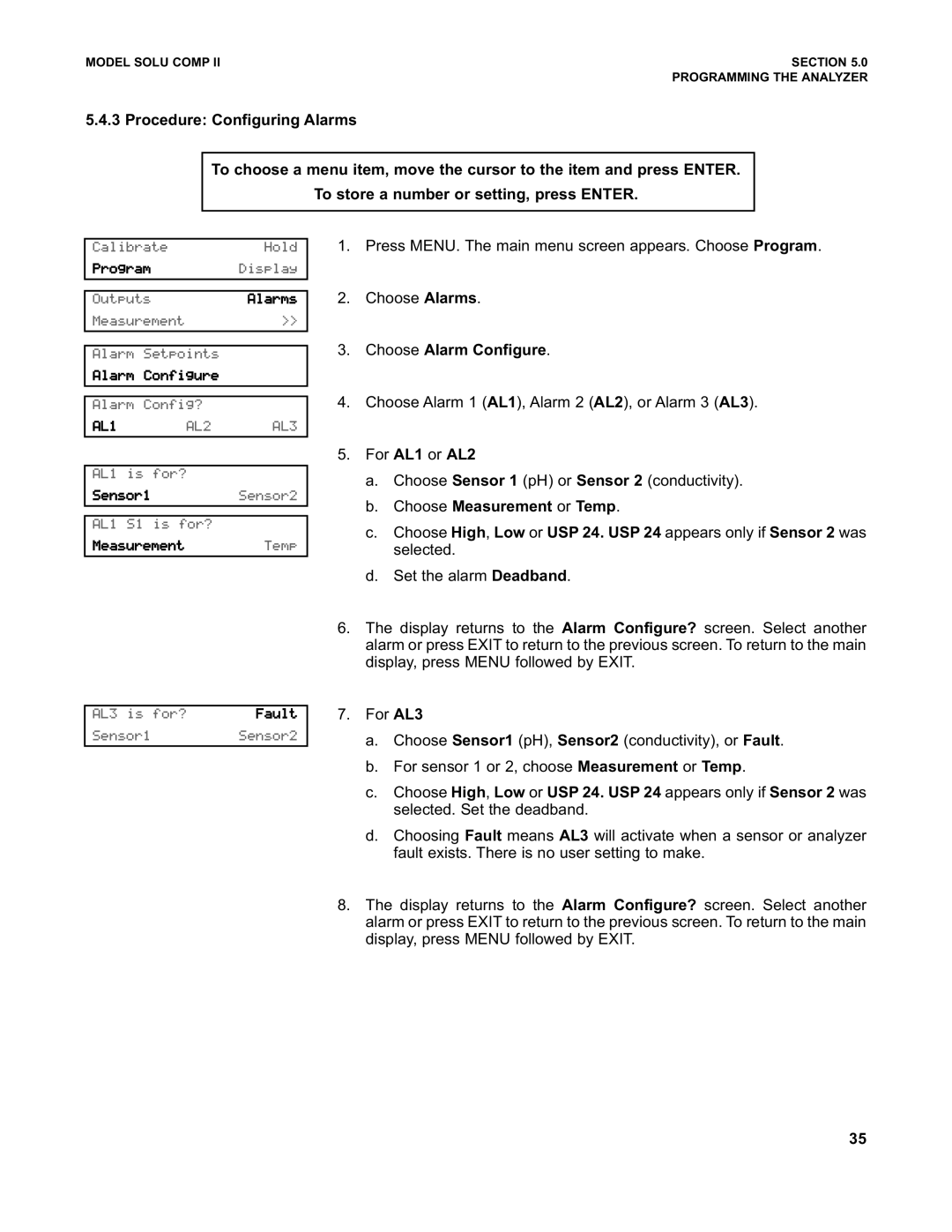 Emerson PN 51-1055pHC/rev.K instruction manual Choose Alarm Configure, Choose Measurement or Temp 