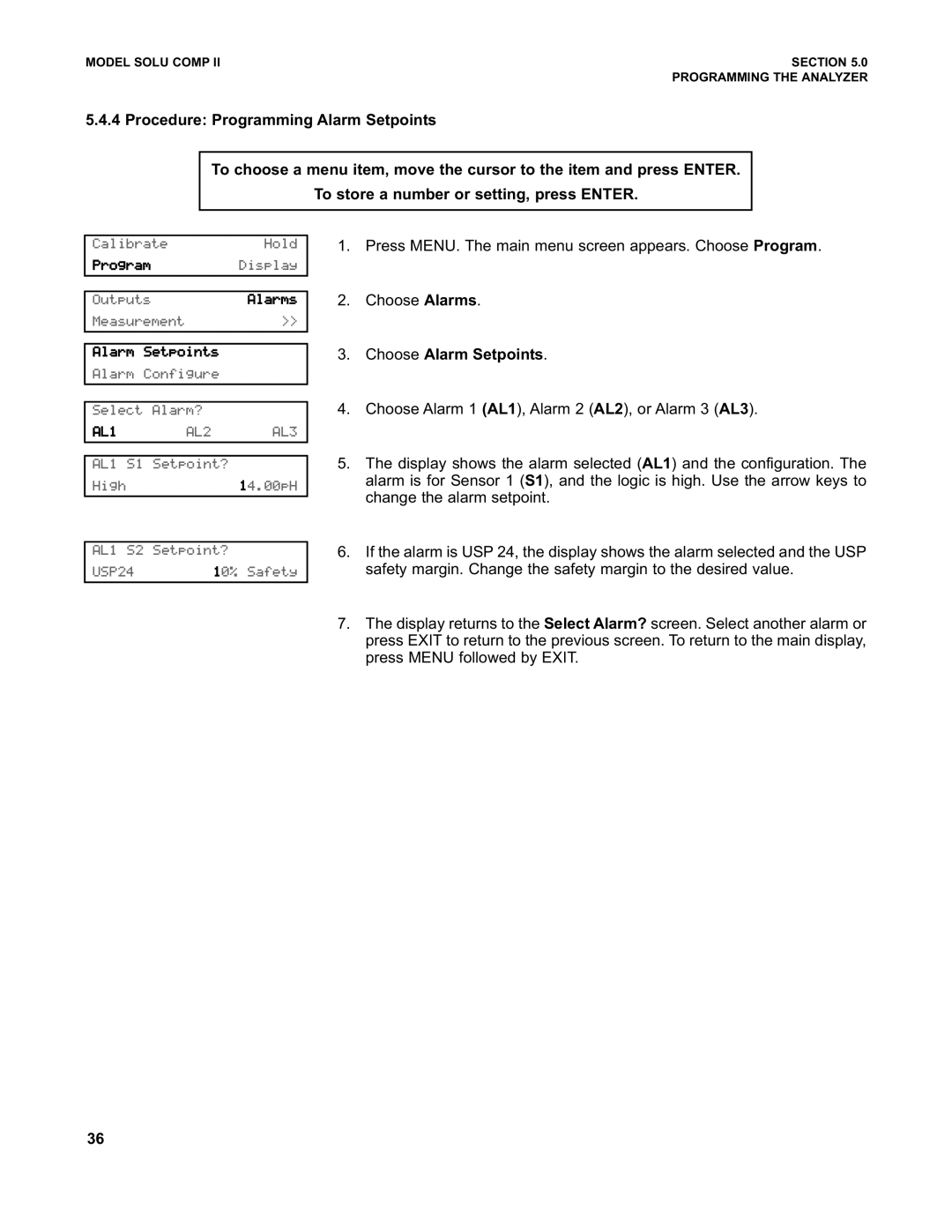 Emerson PN 51-1055pHC/rev.K instruction manual Choose Alarm Setpoints 