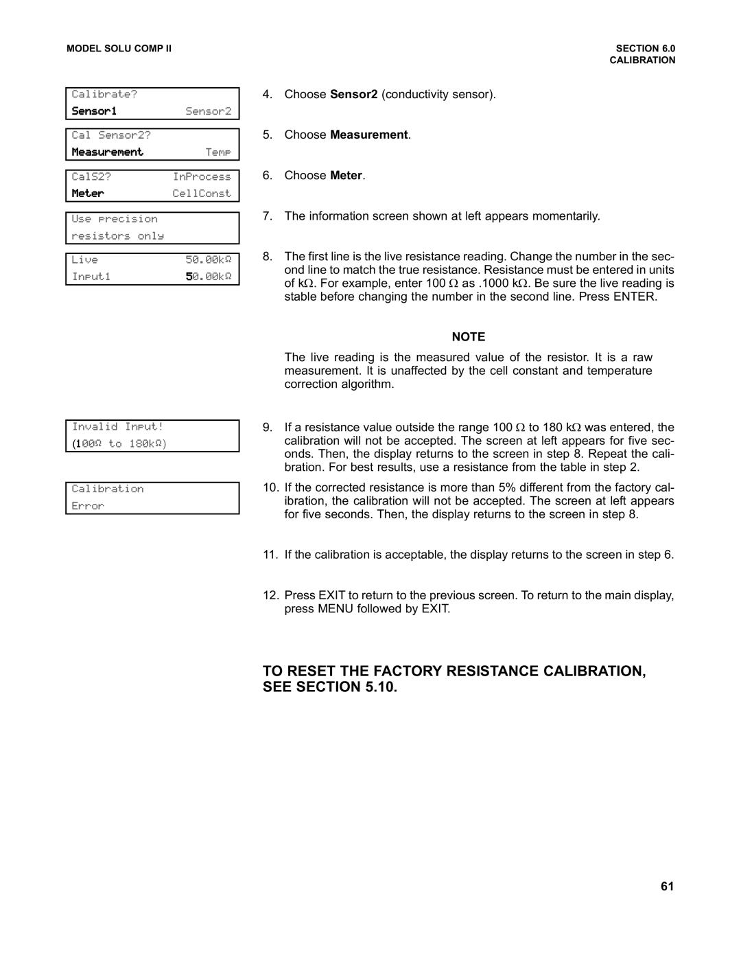 Emerson PN 51-1055pHC/rev.K instruction manual To Reset the Factory Resistance CALIBRATION, see Section, Choose Measurement 