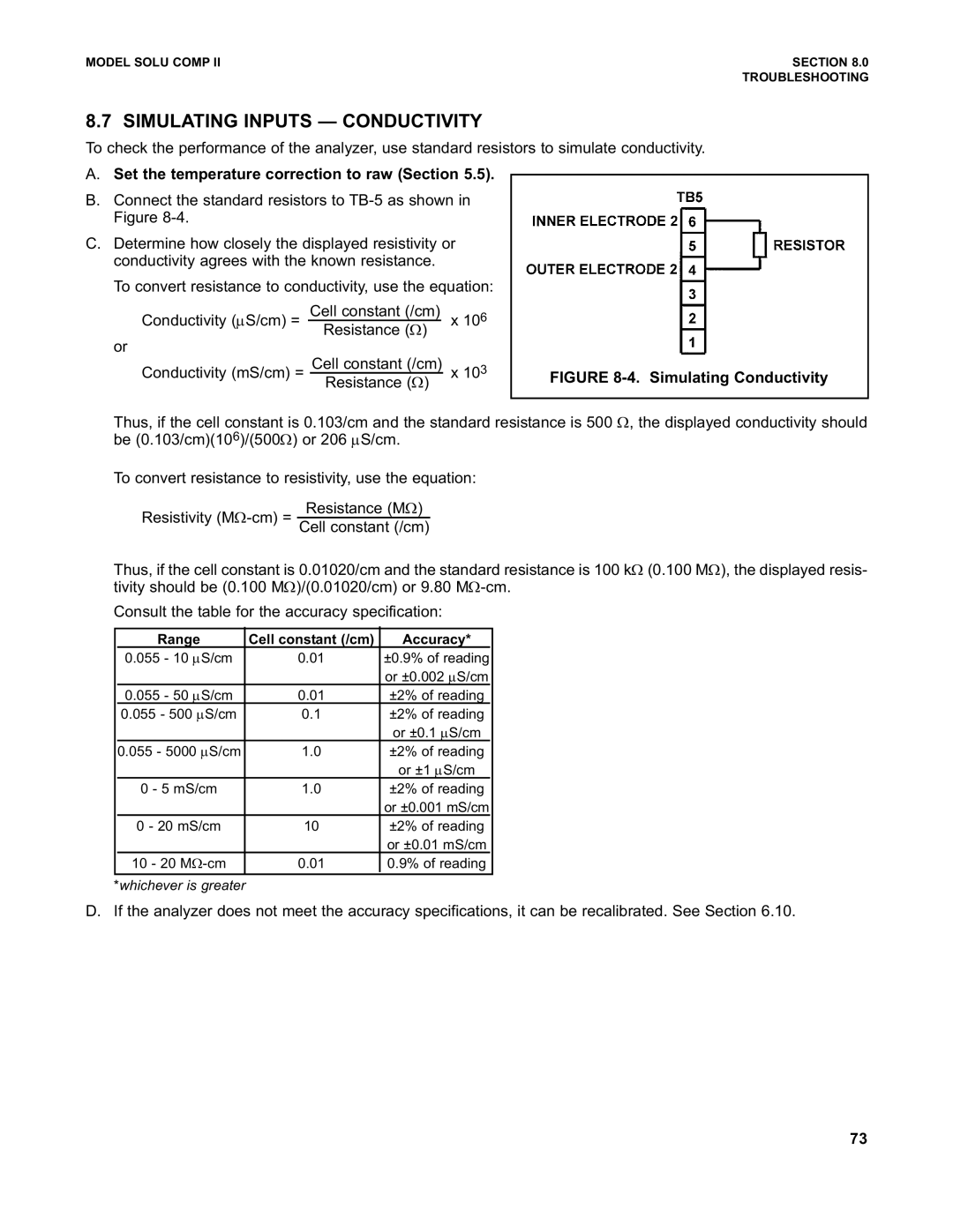 Emerson PN 51-1055pHC/rev.K Simulating Inputs Conductivity, Set the temperature correction to raw Section 