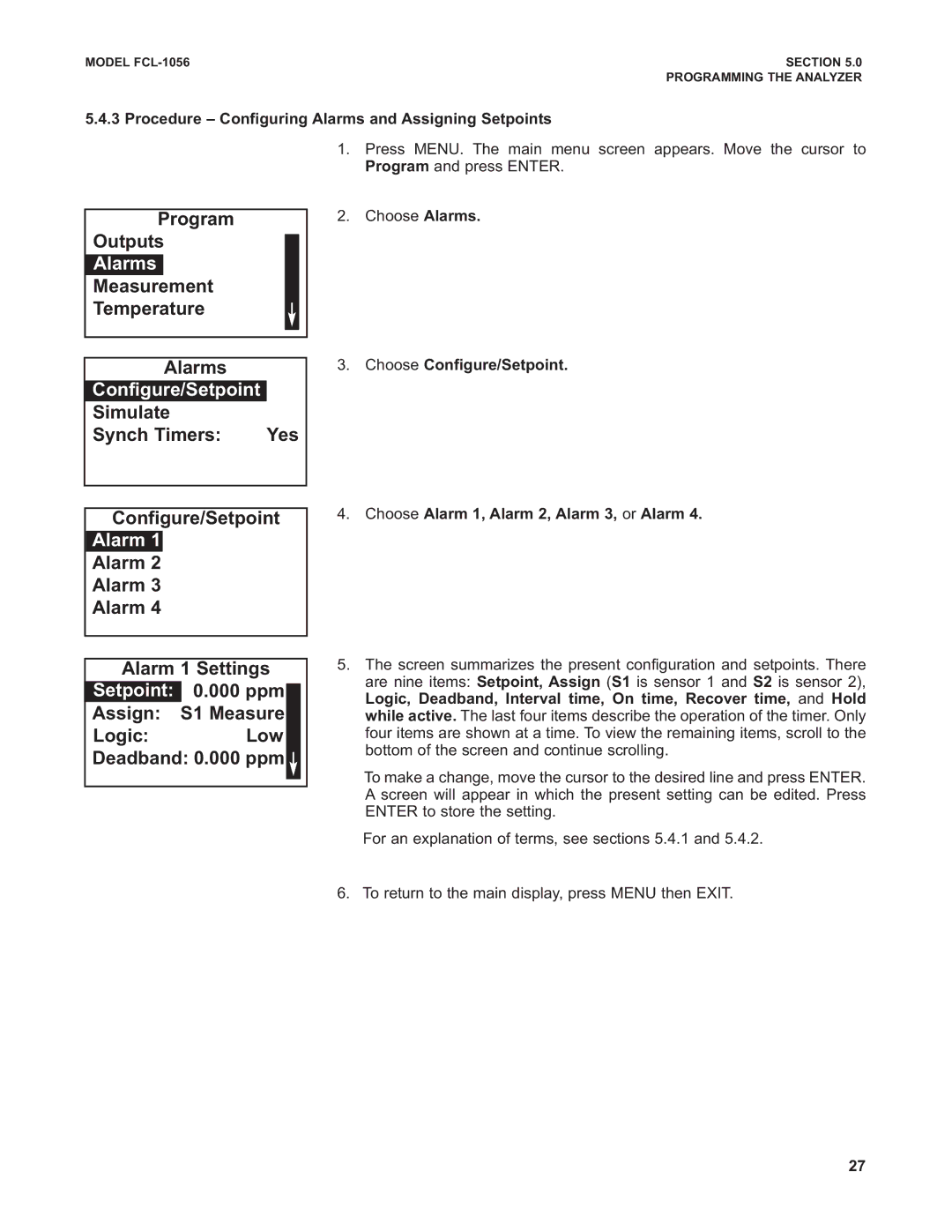 Emerson PN 51-FCL-1056 instruction manual Alarms, Configure/Setpoint 