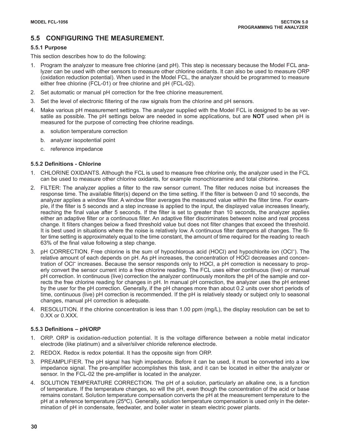 Emerson PN 51-FCL-1056 instruction manual Configuring the Measurement, Definitions Chlorine, Definitions pH/ORP 