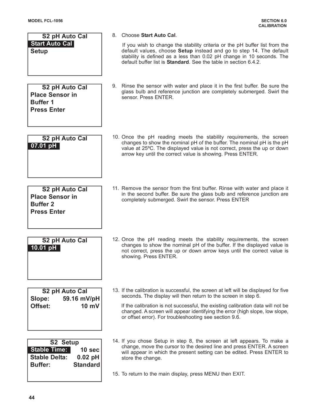 Emerson PN 51-FCL-1056 instruction manual 07.01 pH, 10.01 pH, Stable Time 