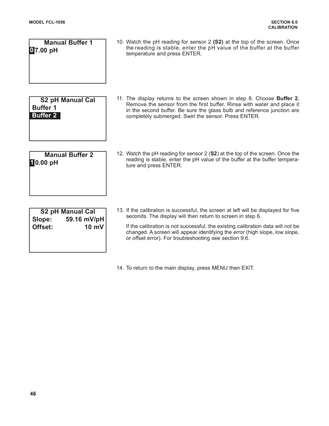 Emerson PN 51-FCL-1056 instruction manual Manual Buffer 1 0 7.00 pH S2 pH Manual Cal Buffer 