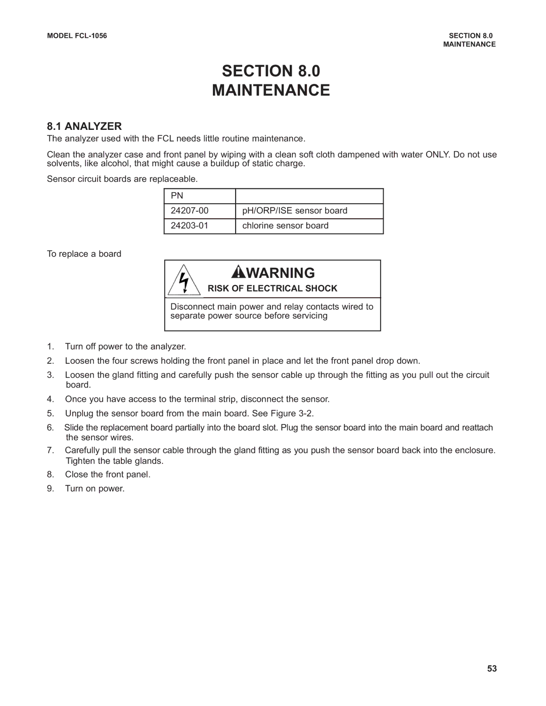 Emerson PN 51-FCL-1056 instruction manual Section Maintenance, Analyzer 