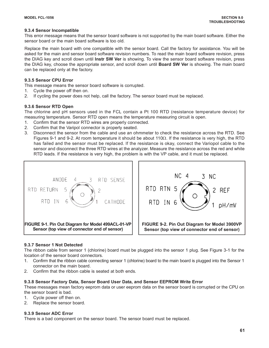 Emerson PN 51-FCL-1056 instruction manual Sensor Incompatible, Sensor CPU Error, Sensor RTD Open, Sensor ADC Error 