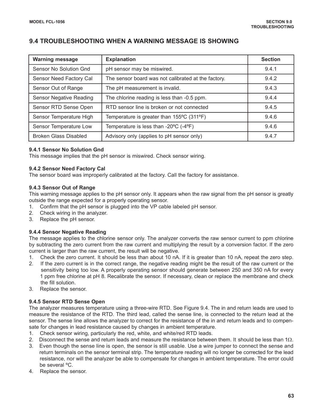 Emerson PN 51-FCL-1056 instruction manual Troubleshooting When a Warning Message is Showing 