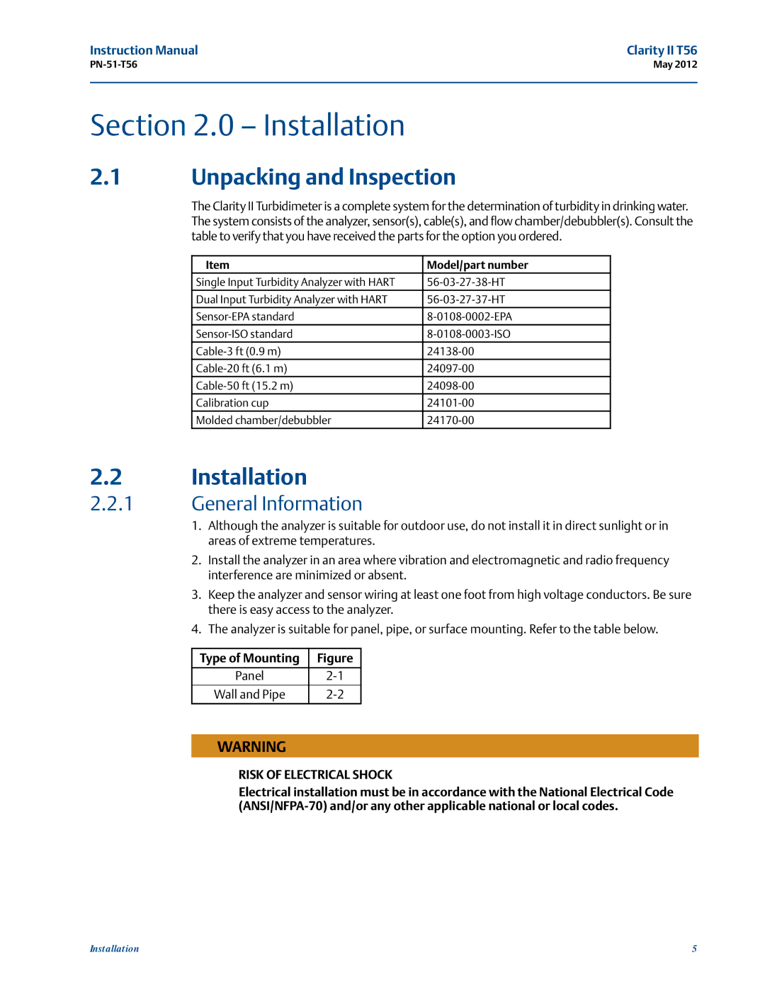 Emerson PN-51-T56 instruction manual Installation, Unpacking and Inspection, General Information 