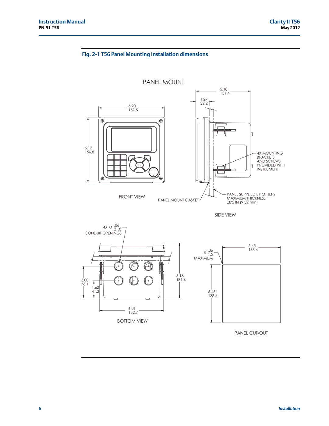 Emerson PN-51-T56 instruction manual Panel Mount 