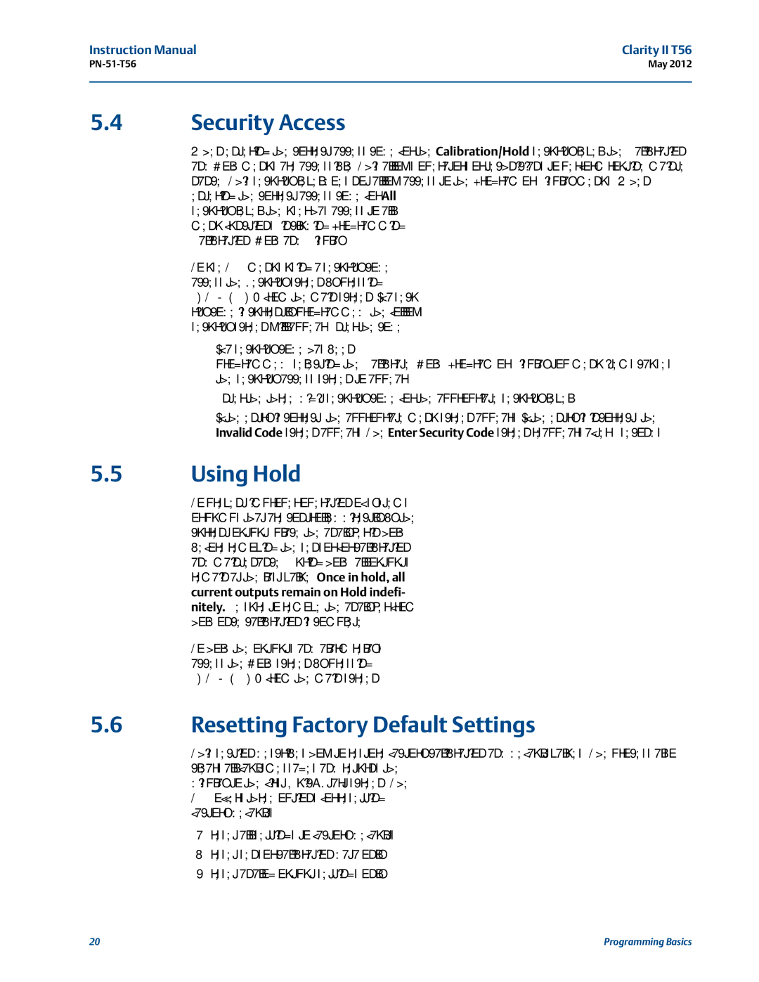 Emerson PN-51-T56 instruction manual Security Access, Using Hold, Resetting Factory Default Settings 