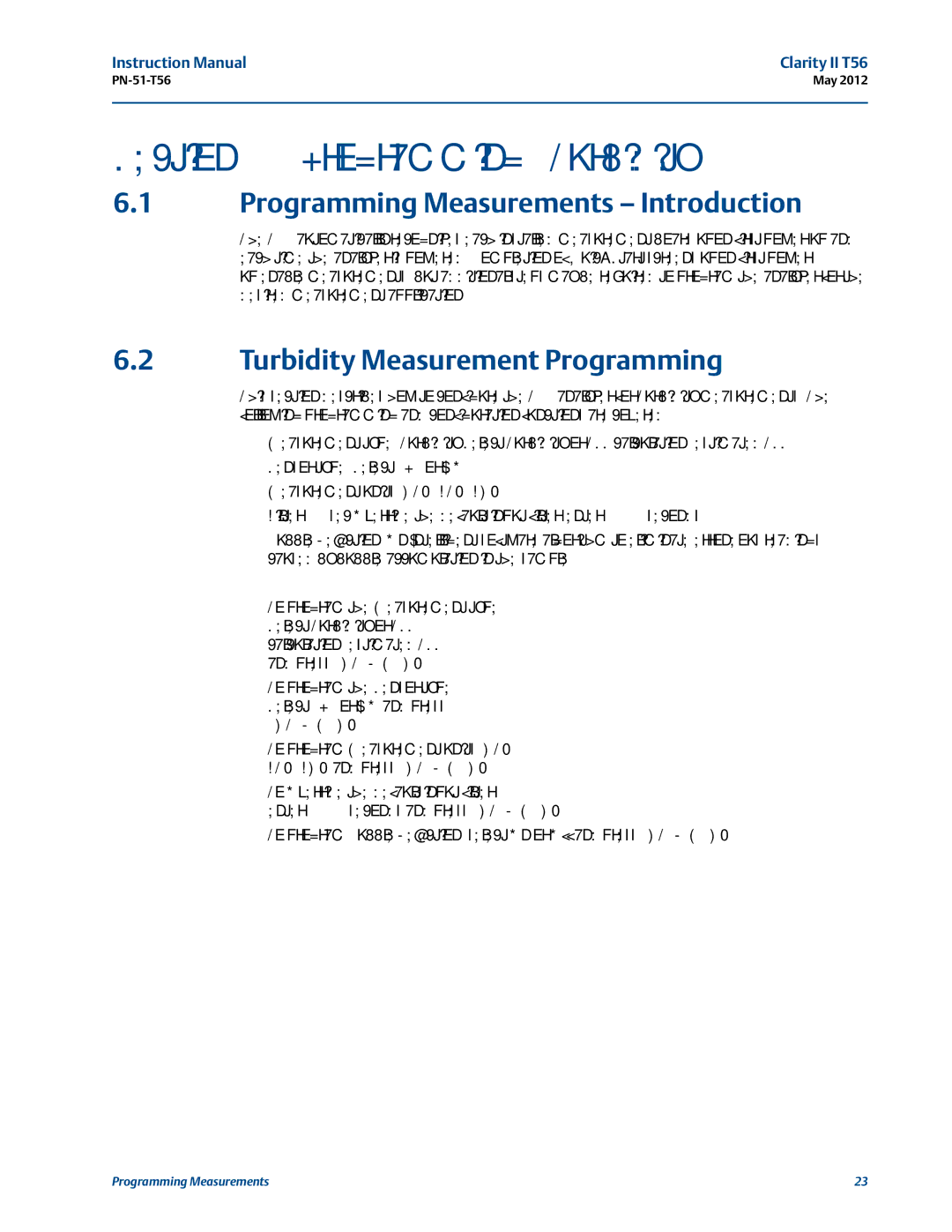 Emerson PN-51-T56 Programming Turbidity, Programming Measurements Introduction, Turbidity Measurement Programming 