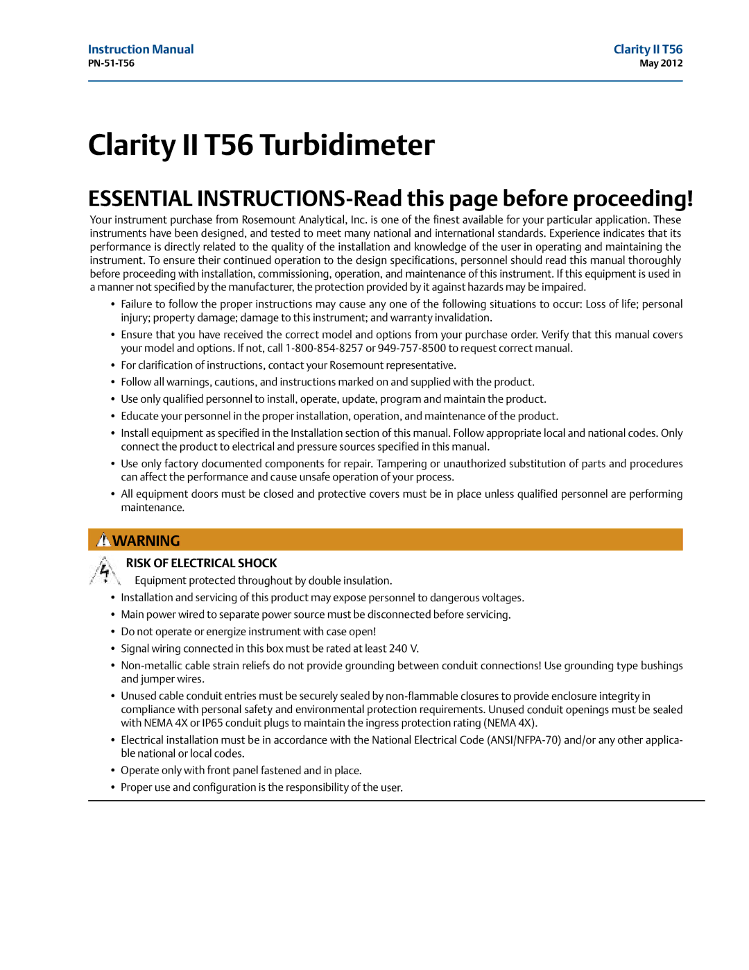 Emerson PN-51-T56 instruction manual Clarity II T56 Turbidimeter 