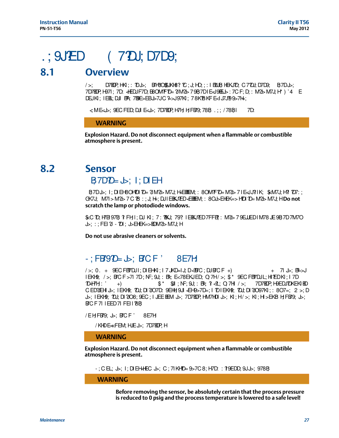 Emerson PN-51-T56 instruction manual Maintenance, Overview, Sensor, Cleaning the sensor, Replacing the lamp/LED board 