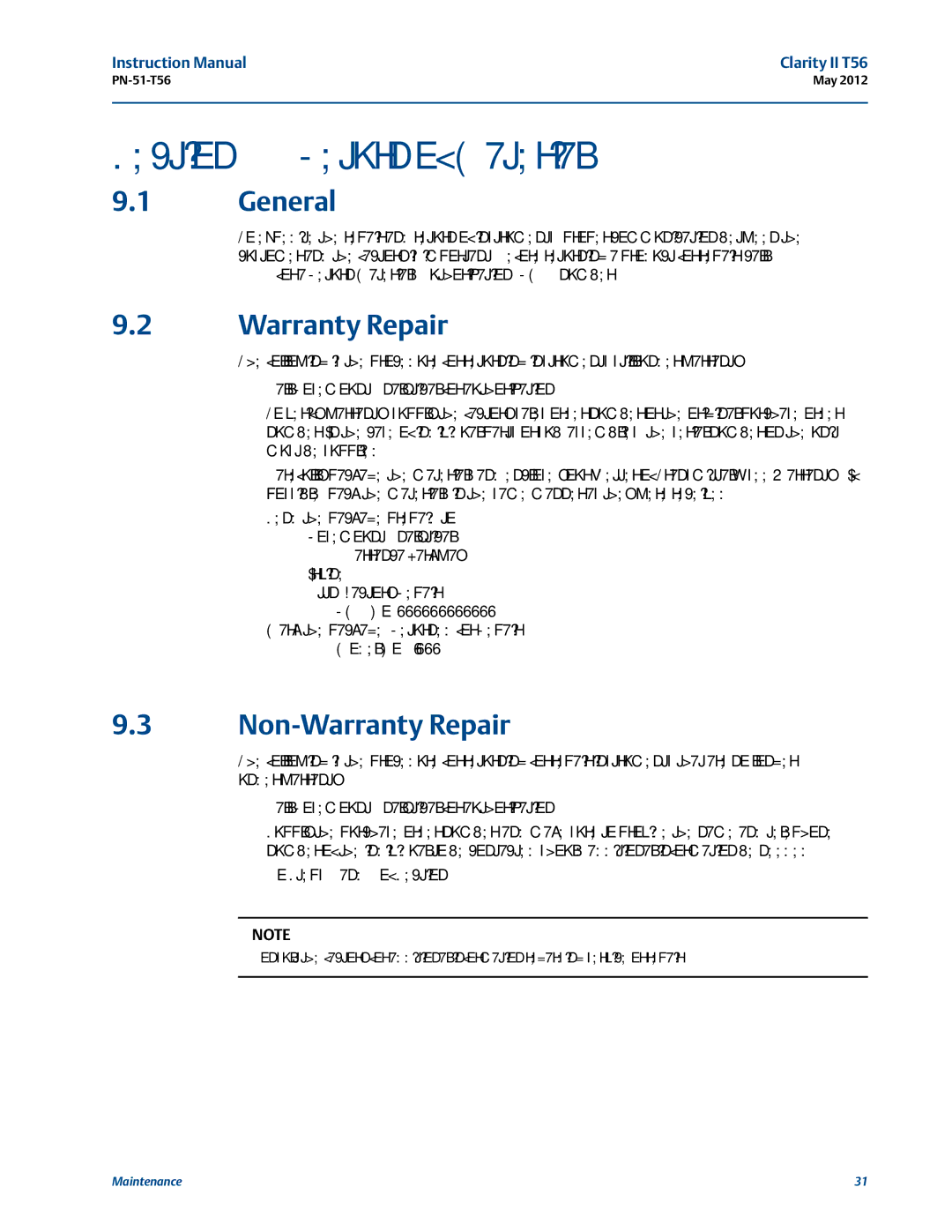 Emerson PN-51-T56 instruction manual Return of Material, Non-Warranty Repair 