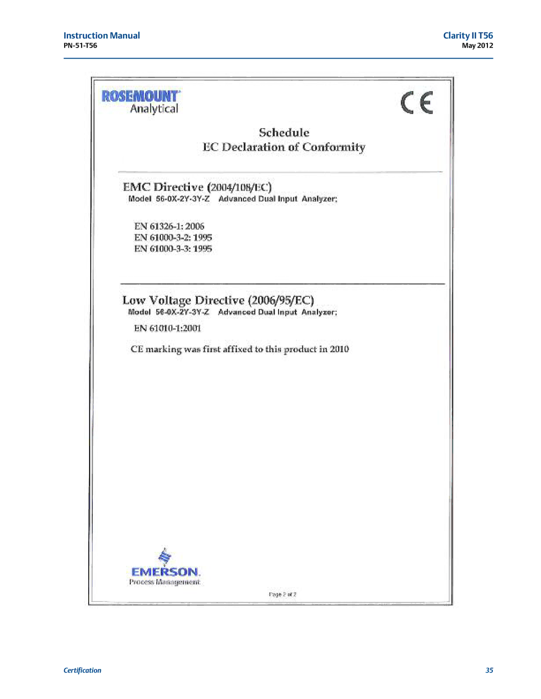 Emerson PN-51-T56 instruction manual Clarity II T56 