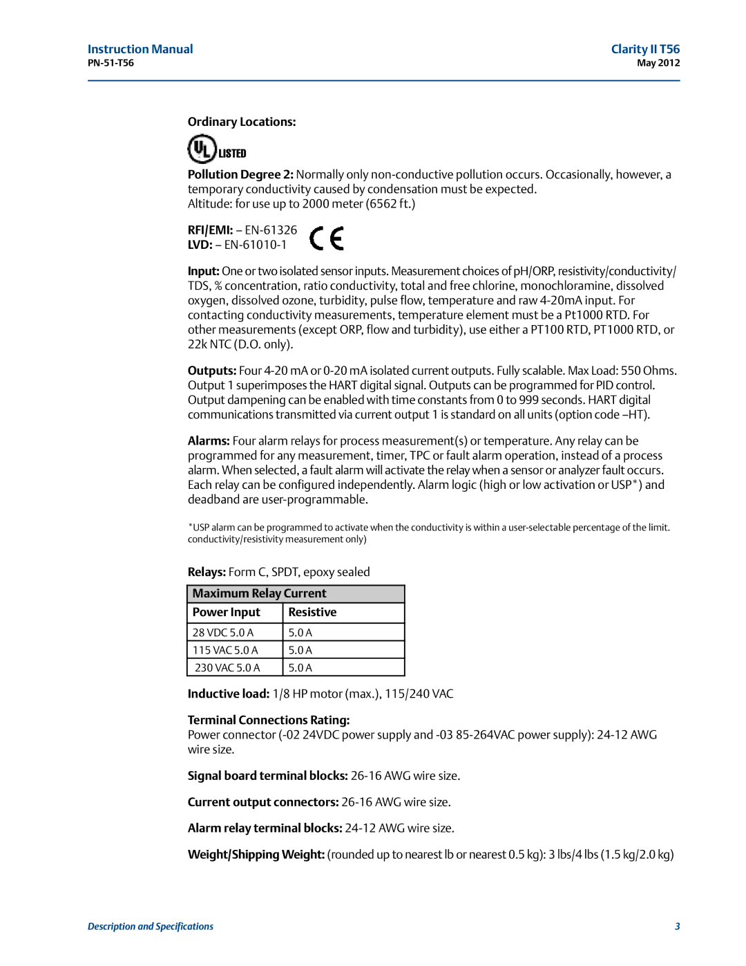 Emerson PN-51-T56 instruction manual Listed 