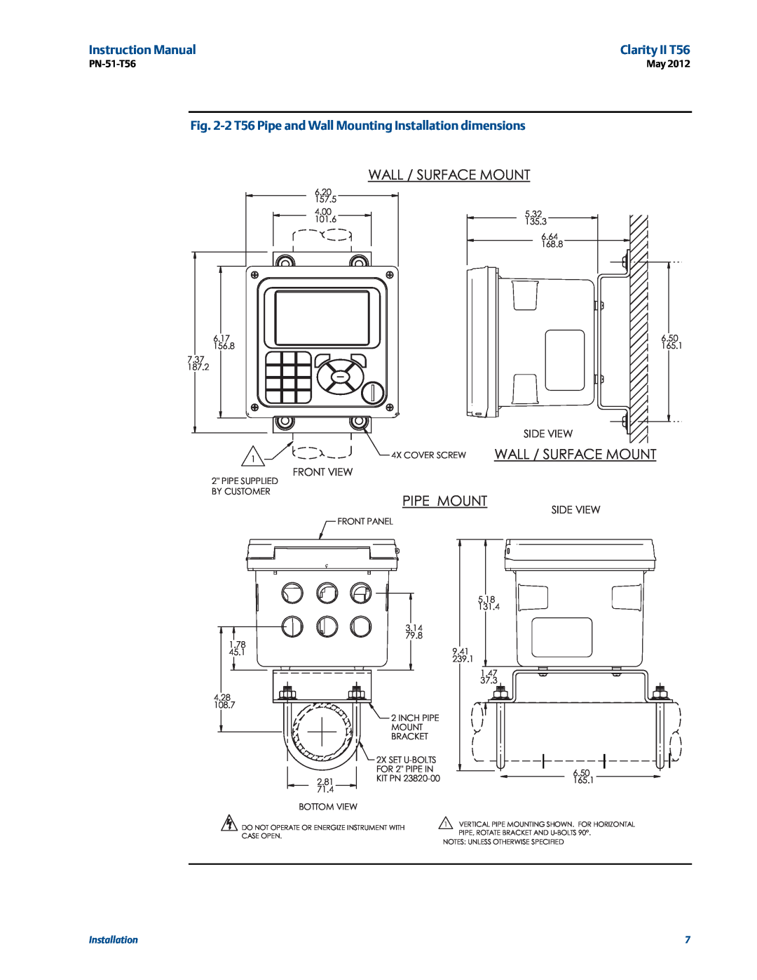 Emerson PN-51-T56 Wall / Surface Mount, 4X COVER SCREW WALL / SURFACE M OUNT, Pipe Mount, Instruction Manual, Installation 