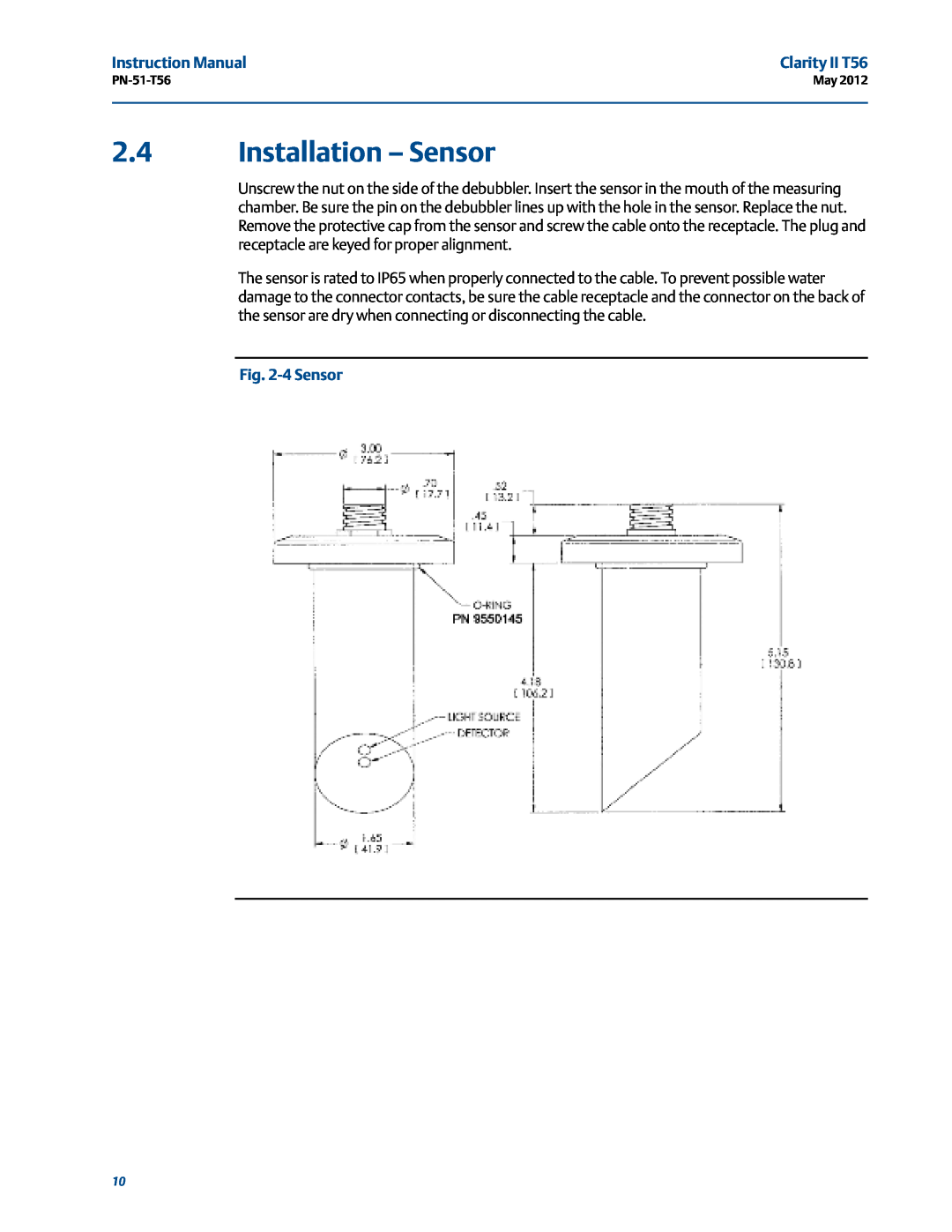 Emerson PN-51-T56 instruction manual Installation - Sensor, 4 Sensor 