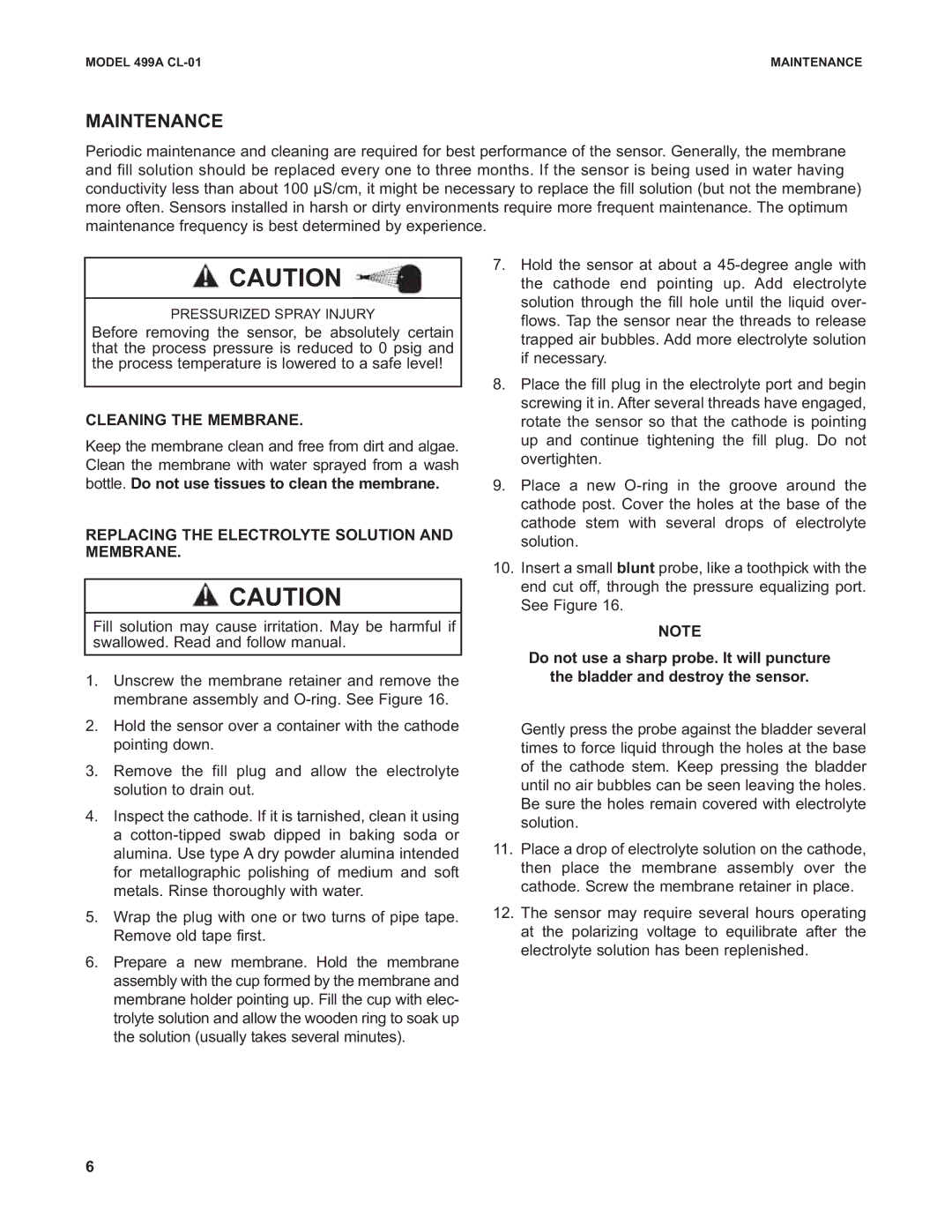 Emerson PN 51A-499ACL01/rev.K specifications Maintenance, Cleaning the Membrane 