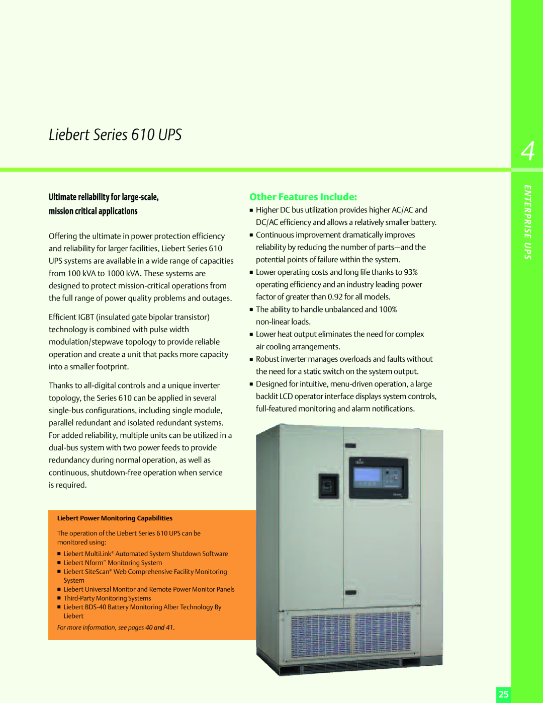 Emerson Power Solutions manual Liebert Series 610 UPS, Other Features Include 