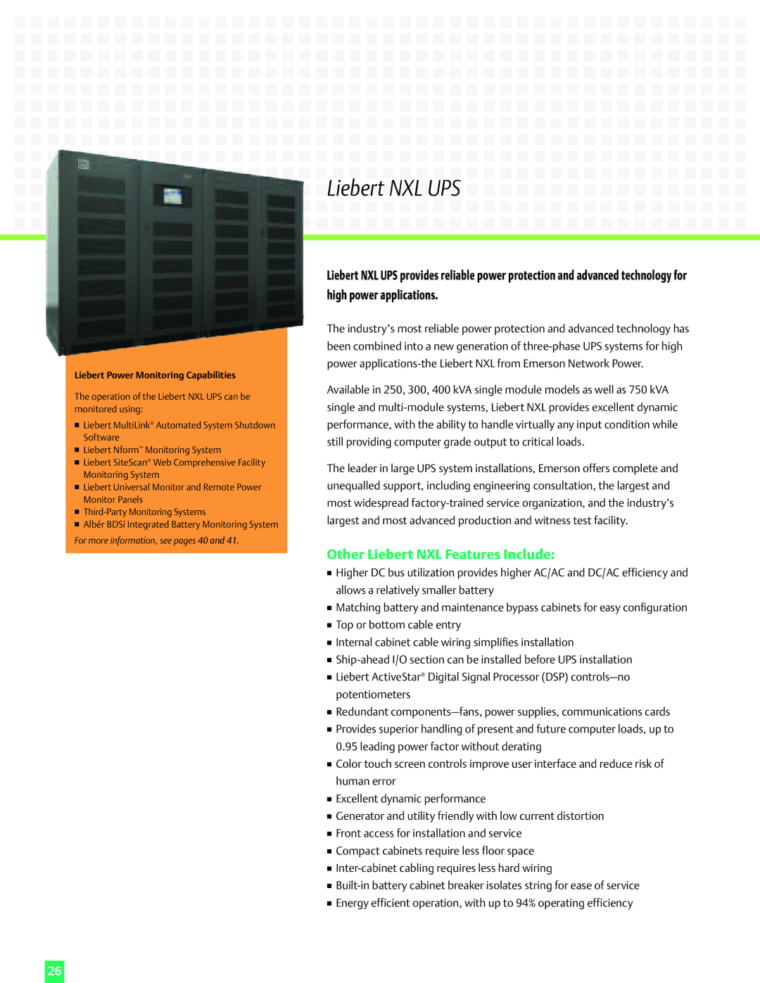 Emerson Power Solutions manual Liebert NXL UPS, Other Liebert NXL Features Include 