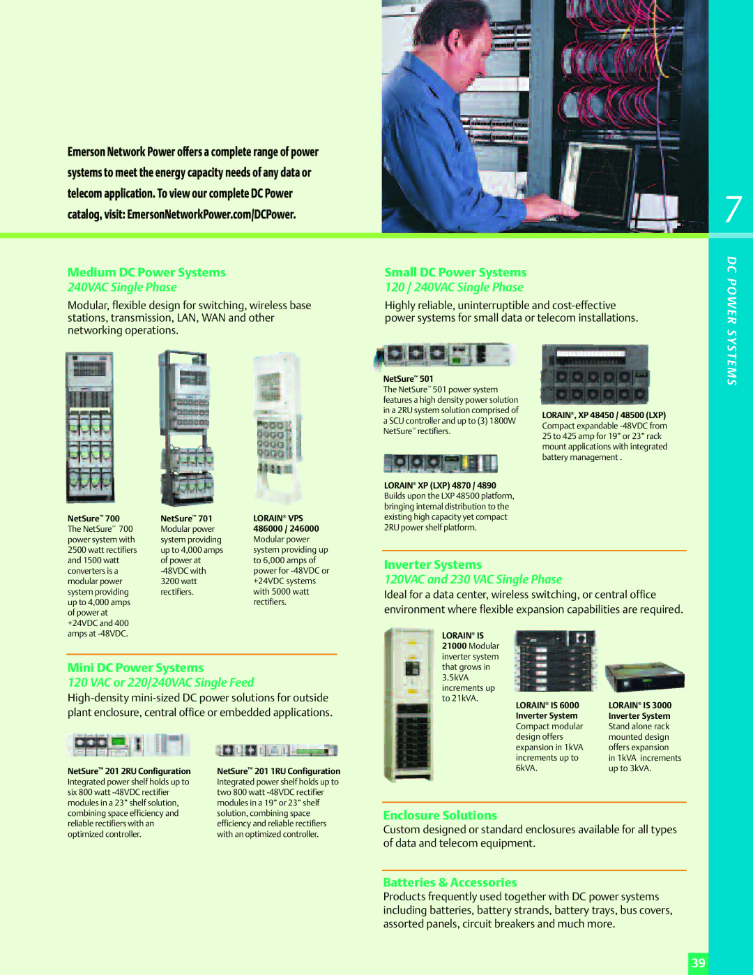 Emerson Power Solutions manual Medium DC Power Systems Small DC Power Systems, Mini DC Power Systems, Inverter Systems 