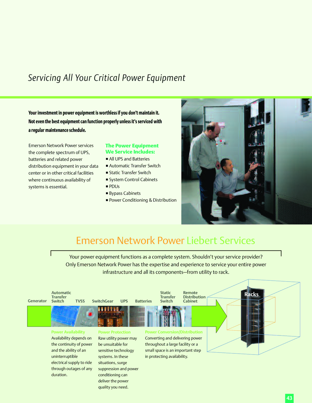 Emerson Power Solutions manual Servicing All Your Critical Power Equipment, Power Equipment We Service Includes 