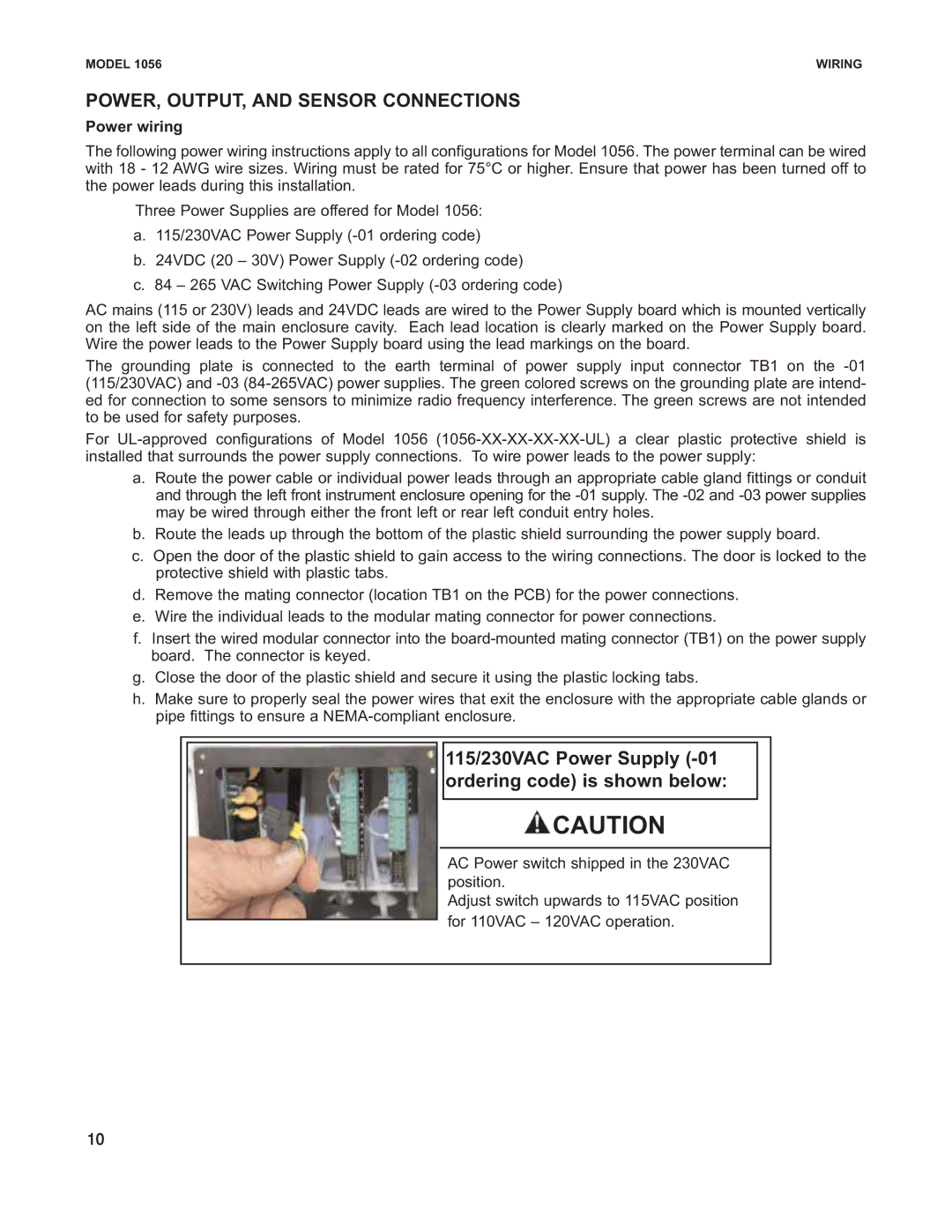 Emerson Process Management 1056 instruction sheet POWER, OUTPUT, and Sensor Connections, Power wiring 