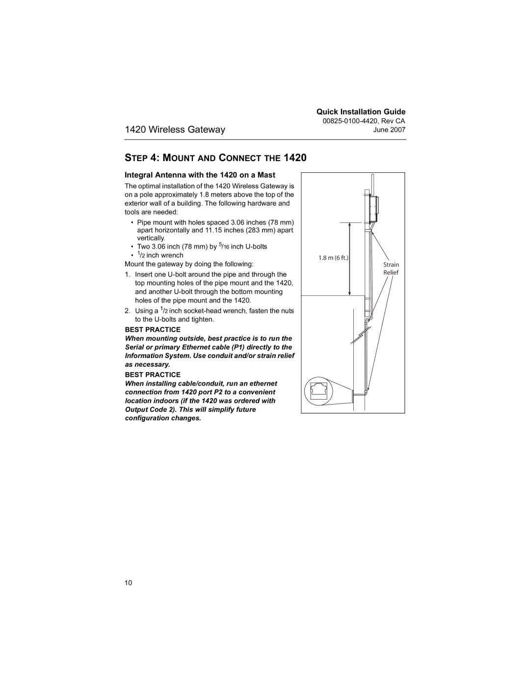 Emerson Process Management manual Mount and Connect, Integral Antenna with the 1420 on a Mast 