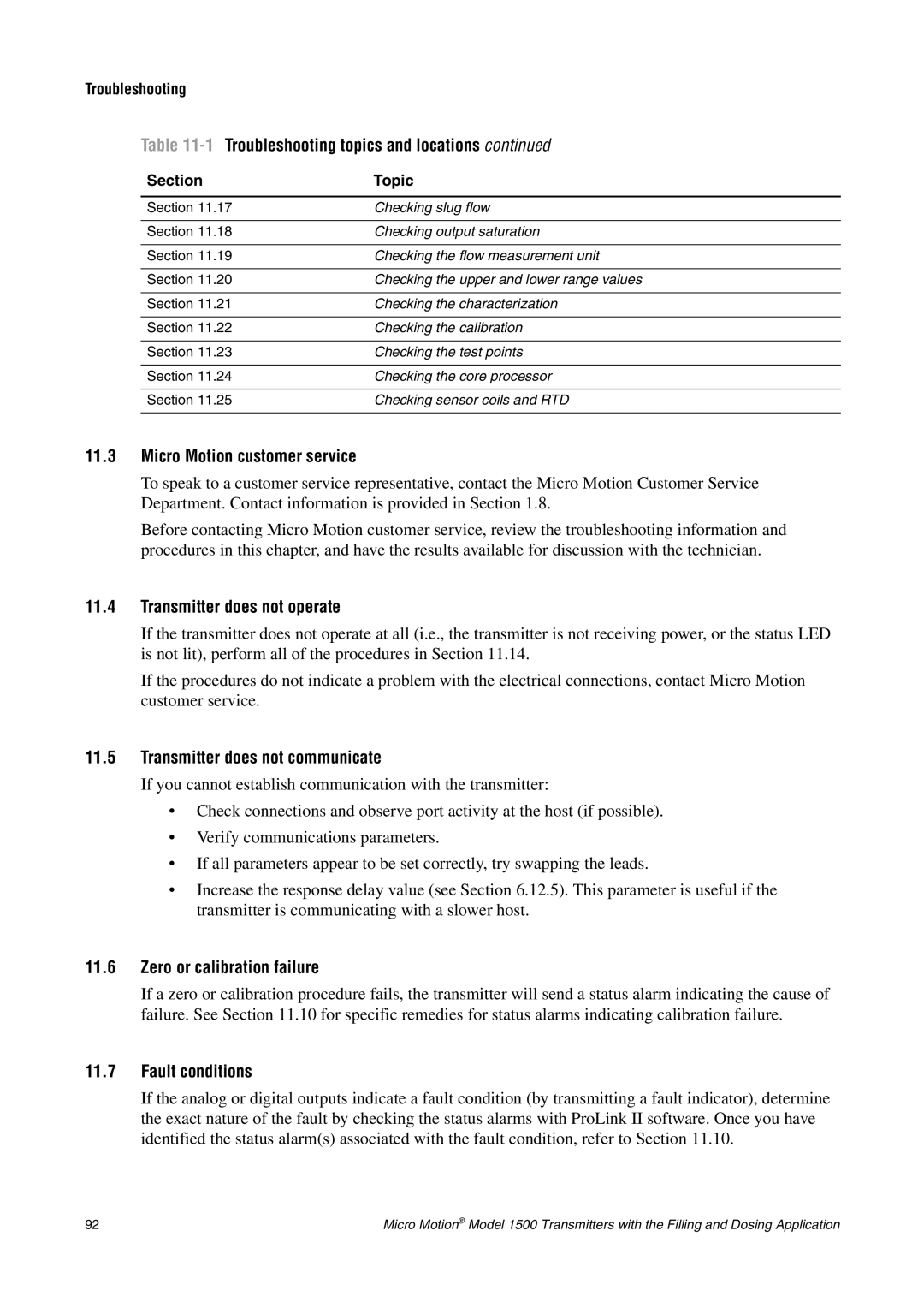 Emerson Process Management 1500 manual Transmitter does not operate, Transmitter does not communicate, Fault conditions 