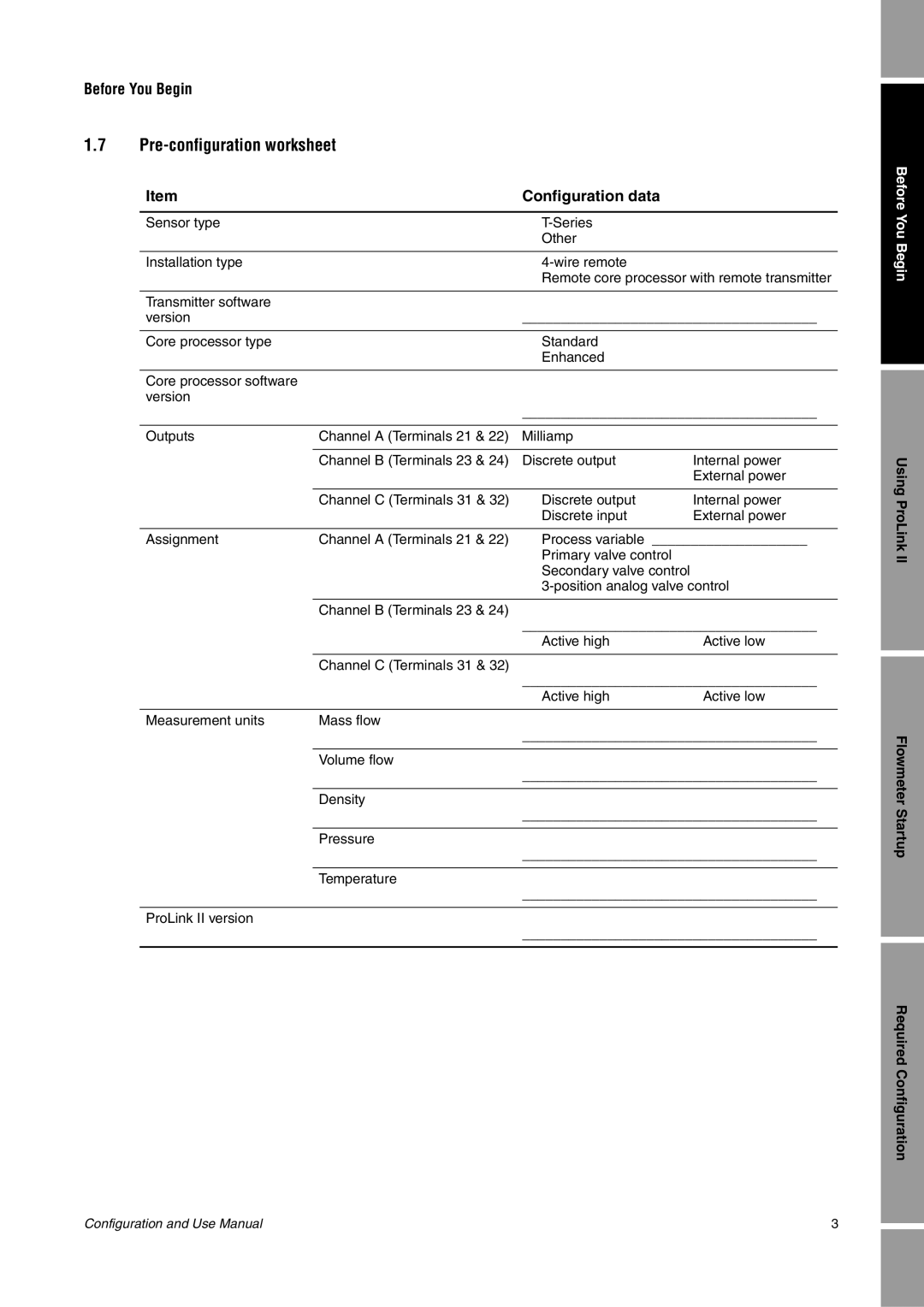 Emerson Process Management 1500 manual Pre-configuration worksheet, Configuration data 