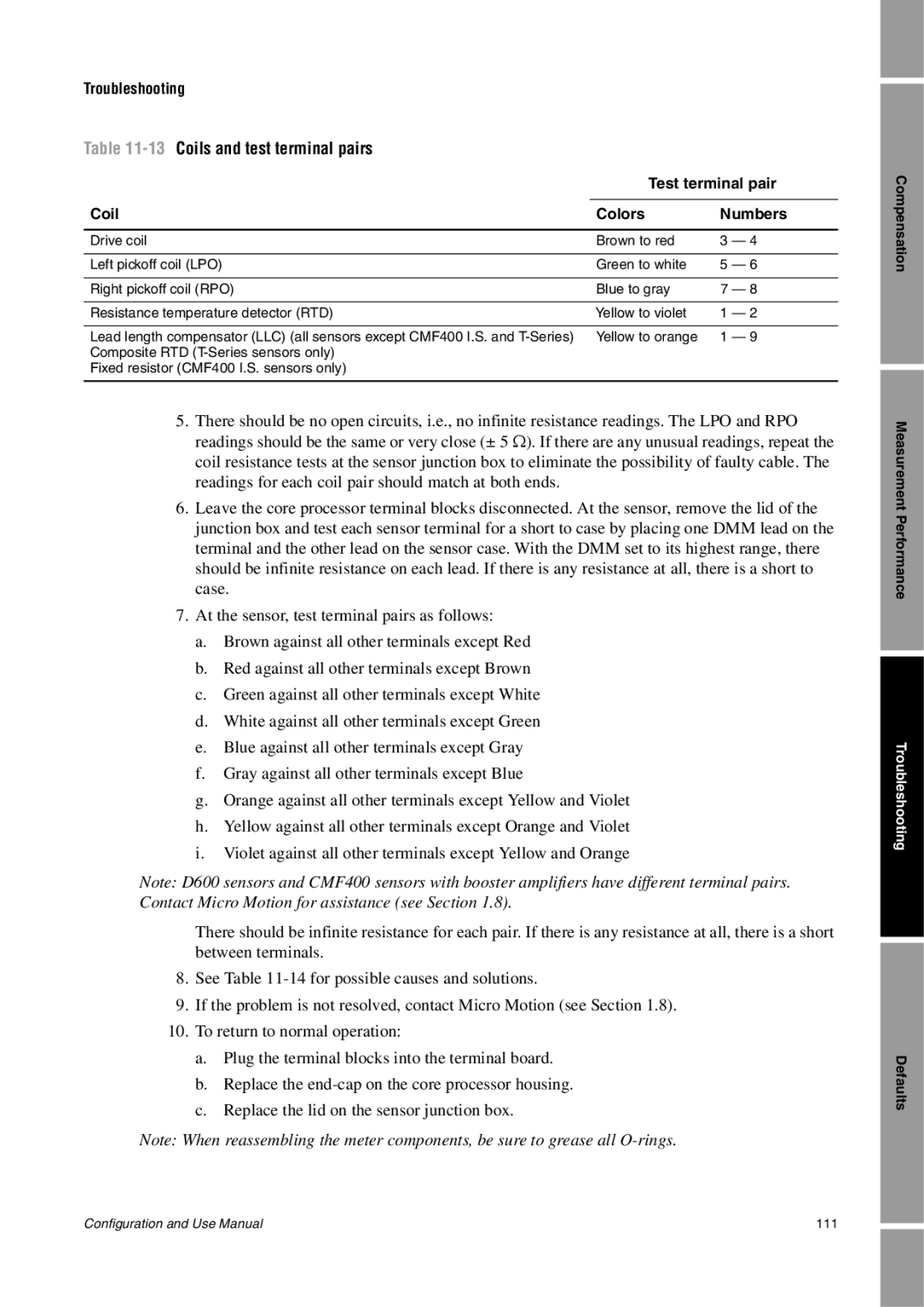 Emerson Process Management 1500 manual 13Coils and test terminal pairs, Test terminal pair, Coil Colors Numbers 