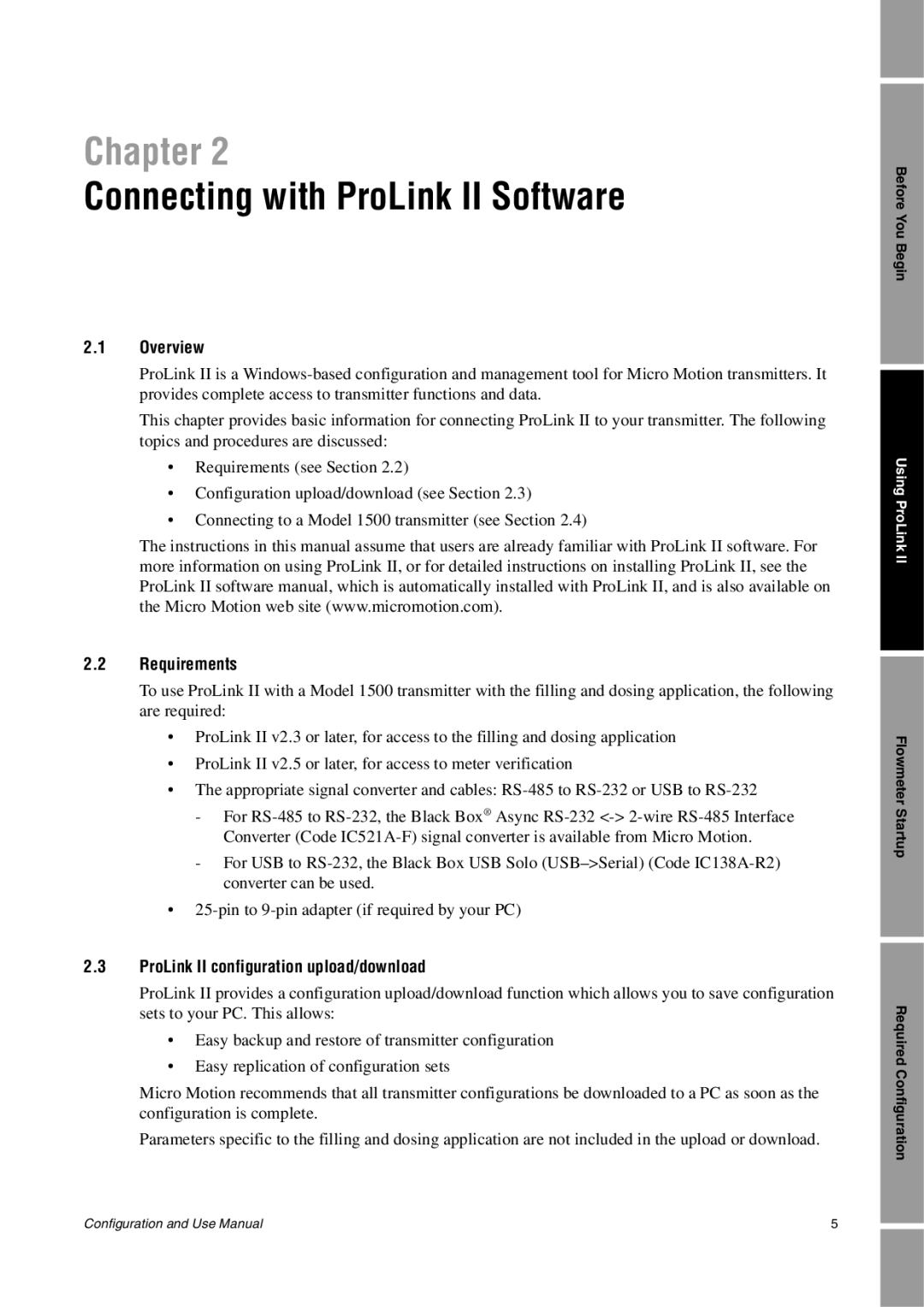 Emerson Process Management 1500 manual Connecting with ProLink II Software, Requirements 