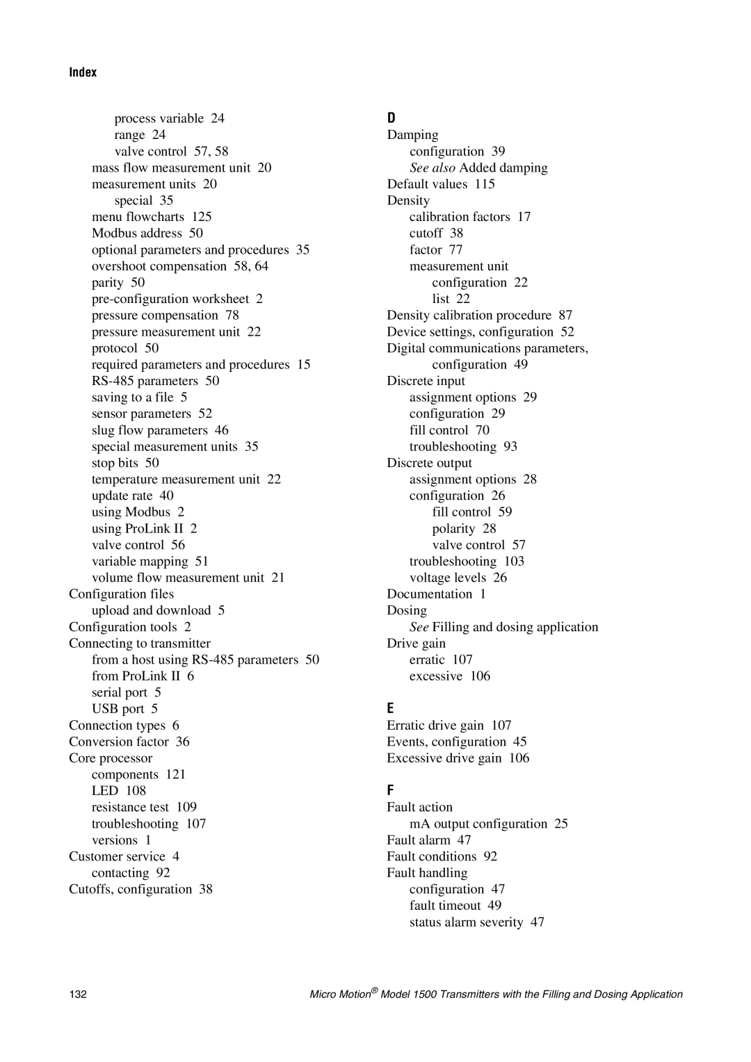 Emerson Process Management 1500 manual See also Added damping Default values 115 Density, Index 