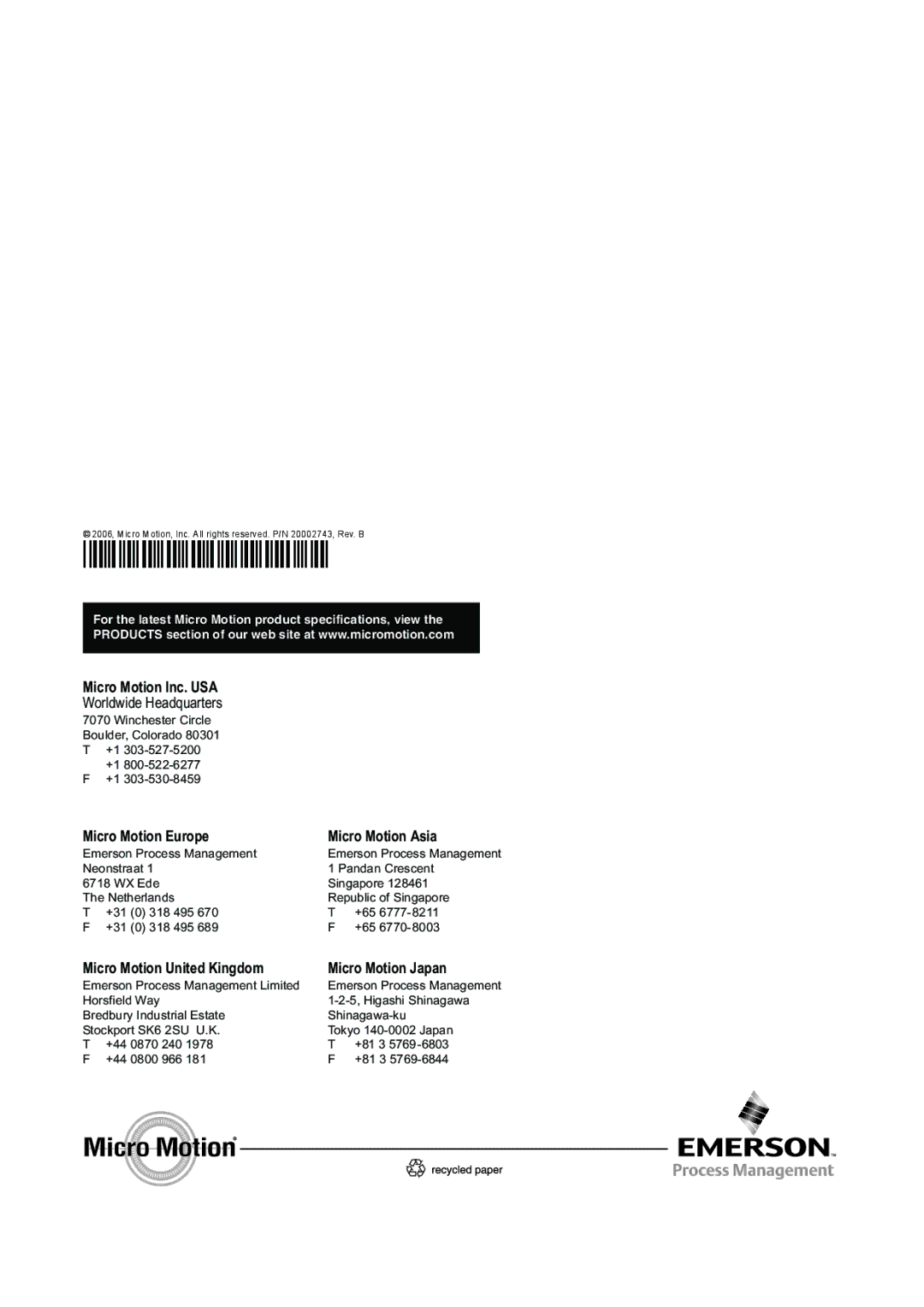 Emerson Process Management 1500 manual 20002743 