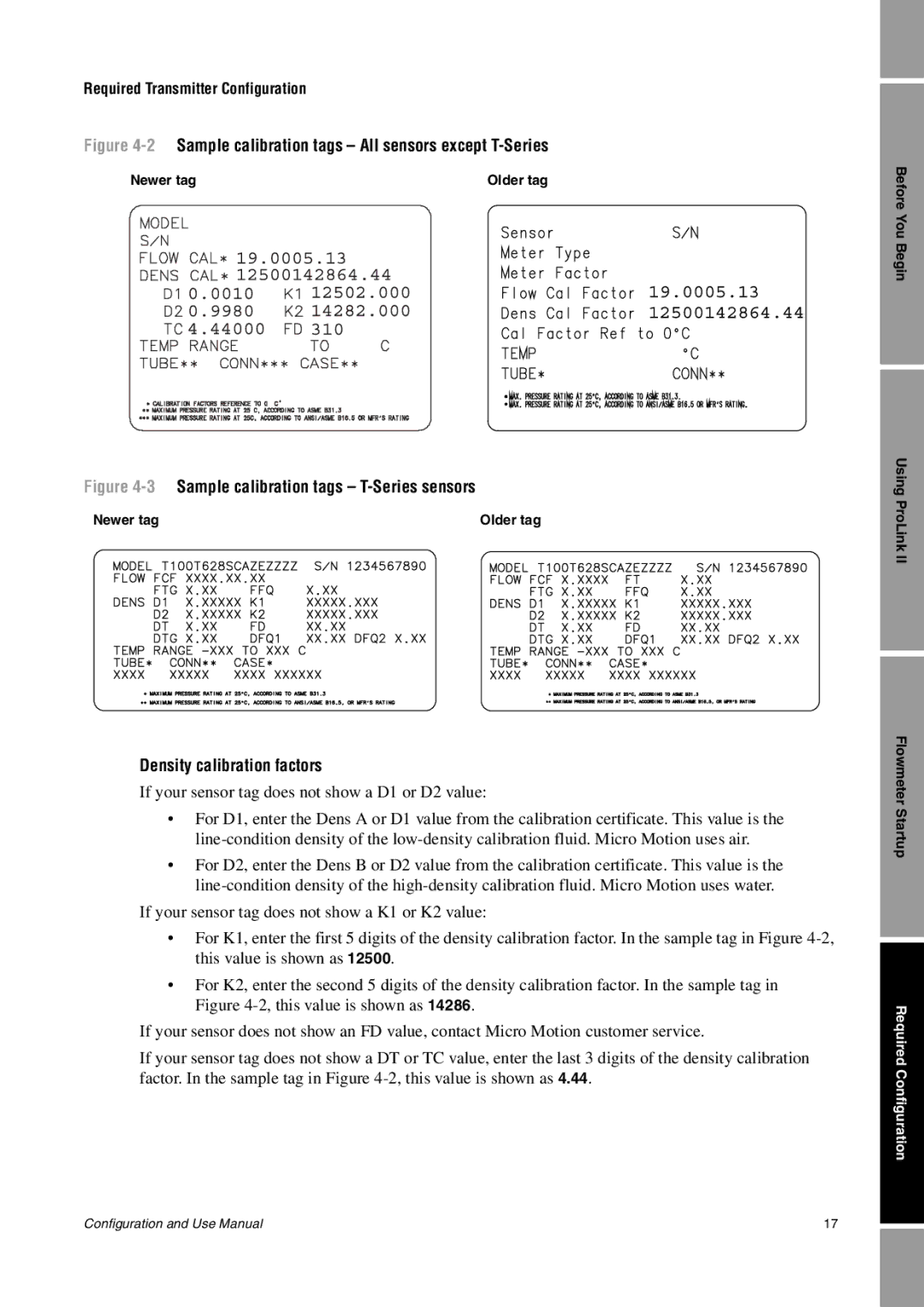 Emerson Process Management 1500 manual 2Sample calibration tags All sensors except T-Series, Density calibration factors 