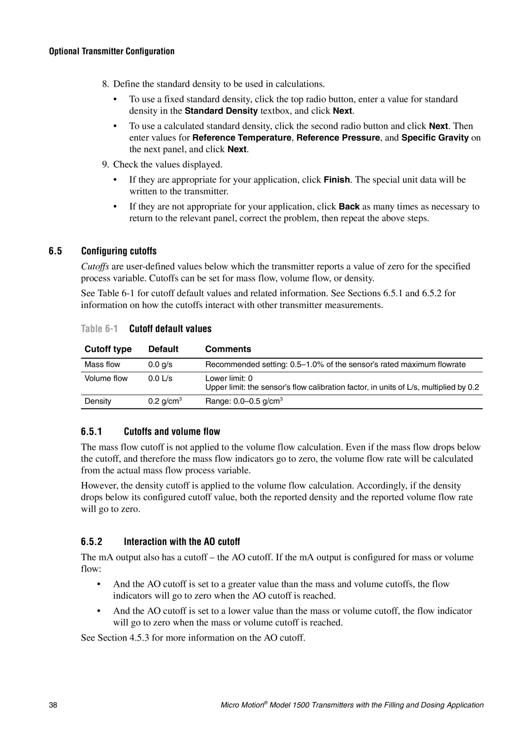 Emerson Process Management 1500 manual Configuring cutoffs, 1Cutoff default values, Cutoffs and volume flow 