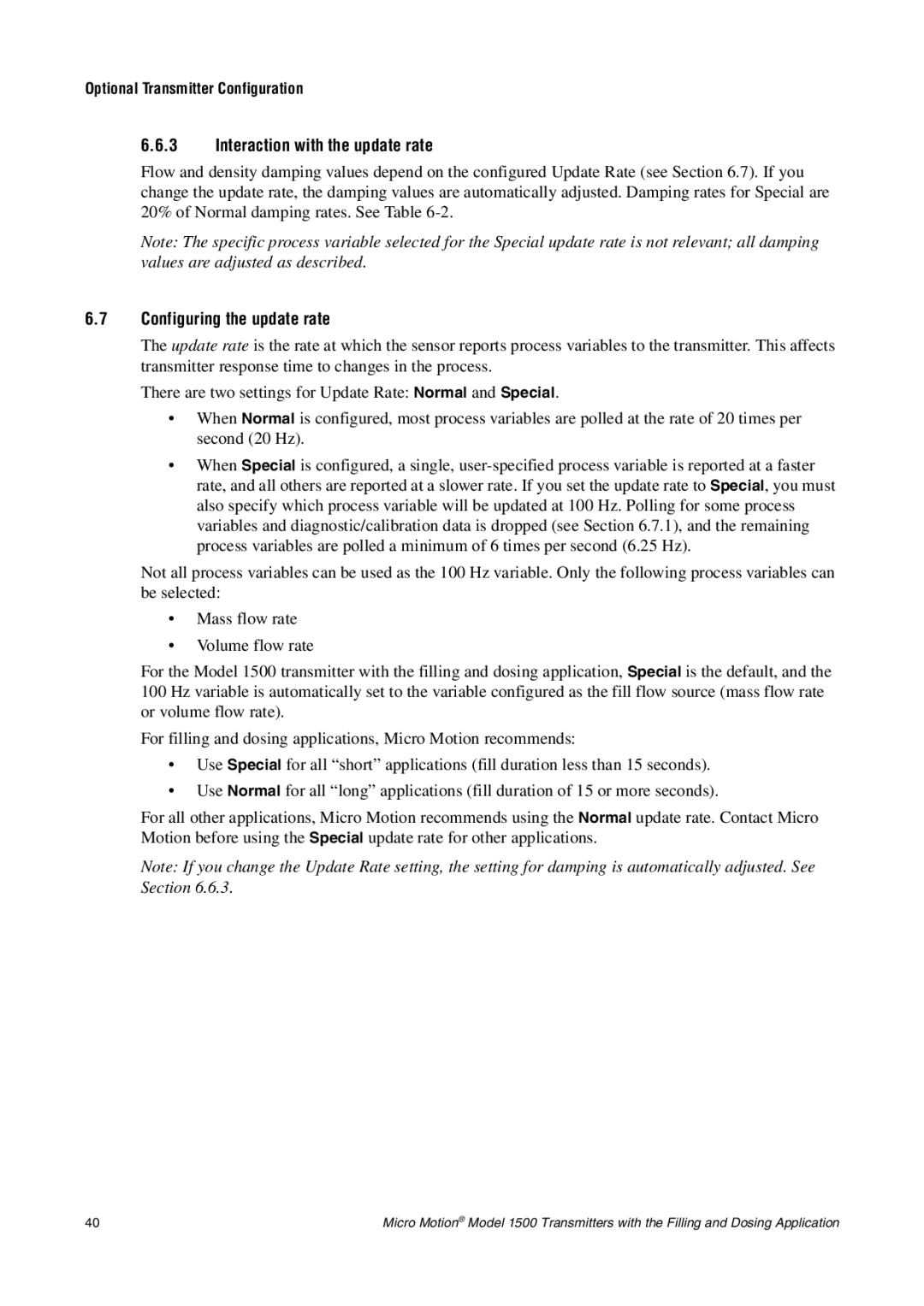 Emerson Process Management 1500 manual Interaction with the update rate, Configuring the update rate 