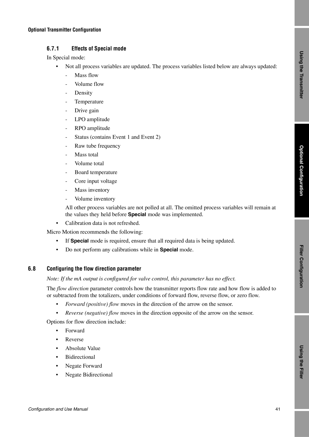 Emerson Process Management 1500 manual Effects of Special mode, Configuring the flow direction parameter 