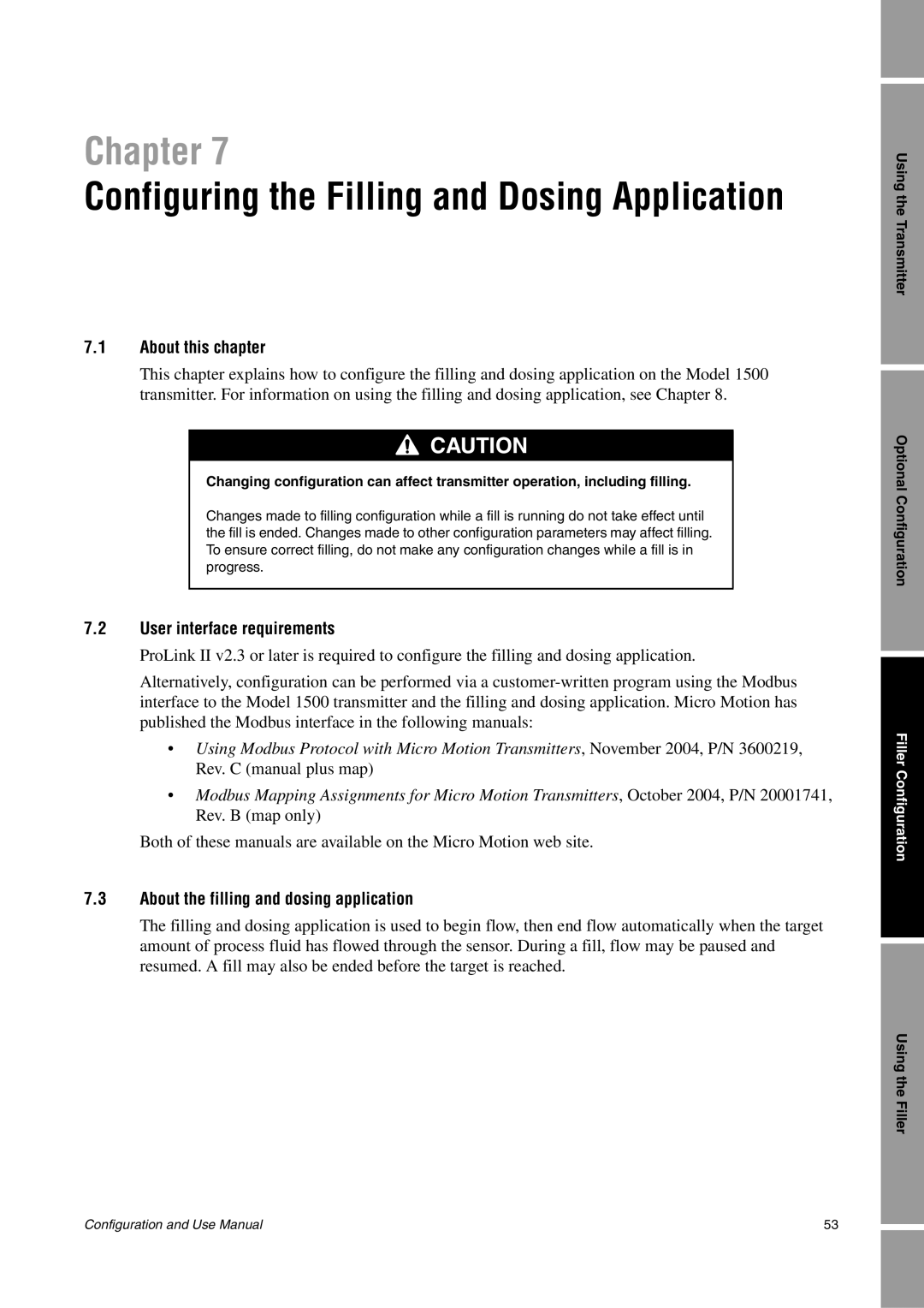 Emerson Process Management 1500 About this chapter, User interface requirements, About the filling and dosing application 