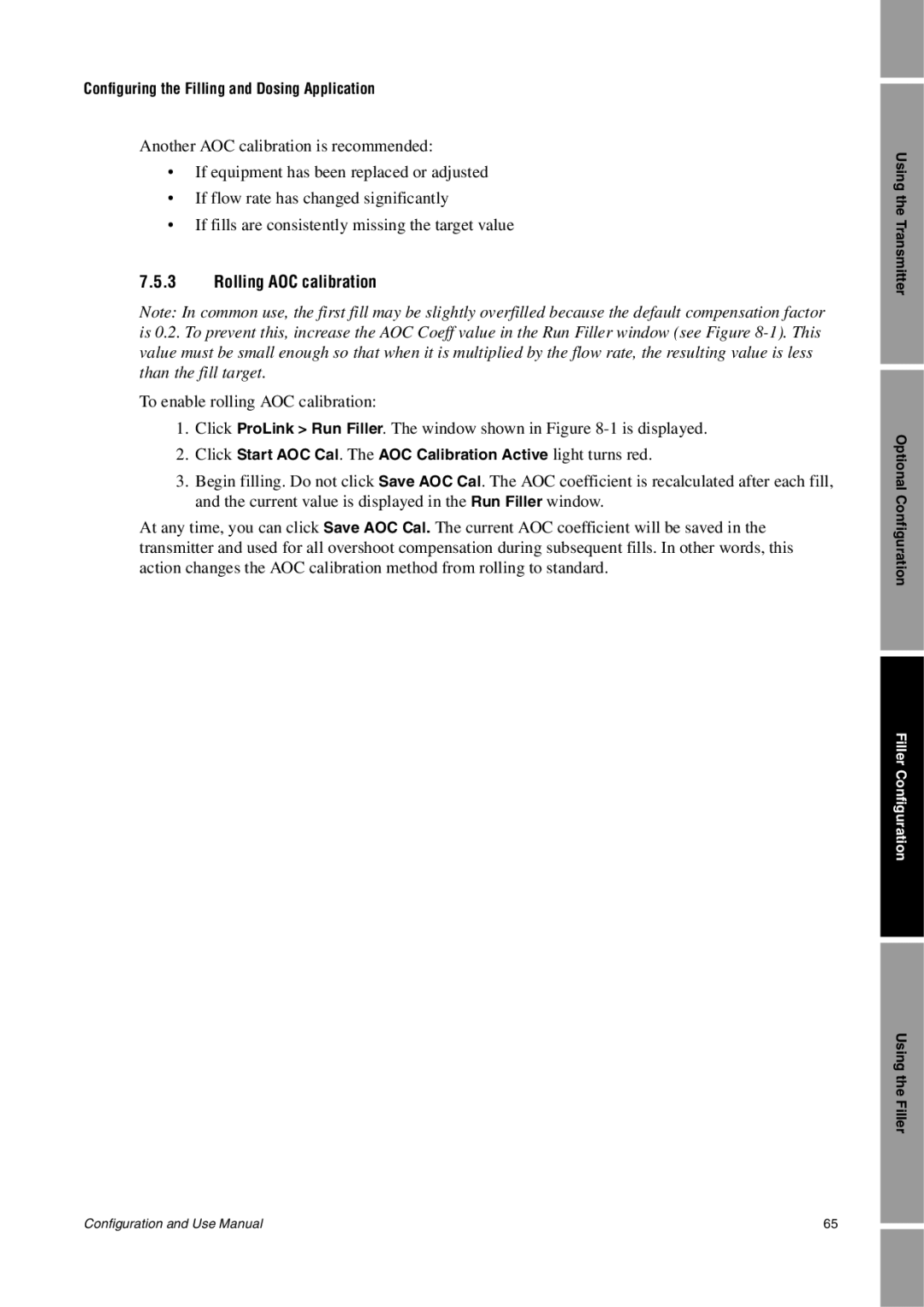 Emerson Process Management 1500 manual Rolling AOC calibration 