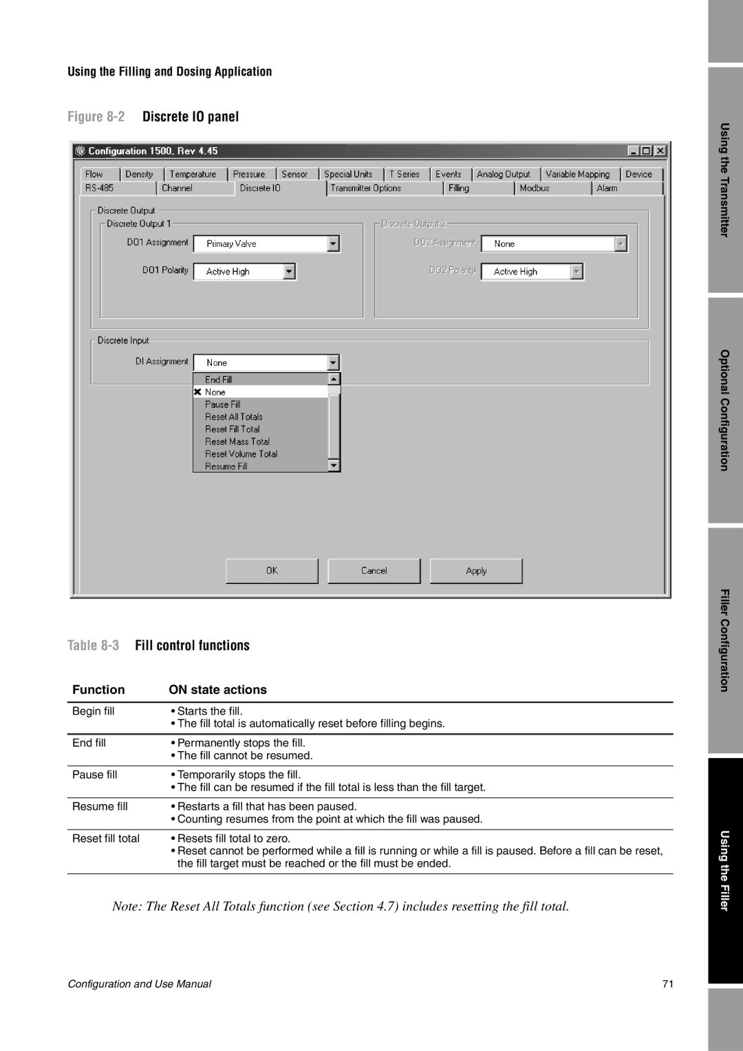 Emerson Process Management 1500 manual 2Discrete IO panel 3Fill control functions, Function On state actions 