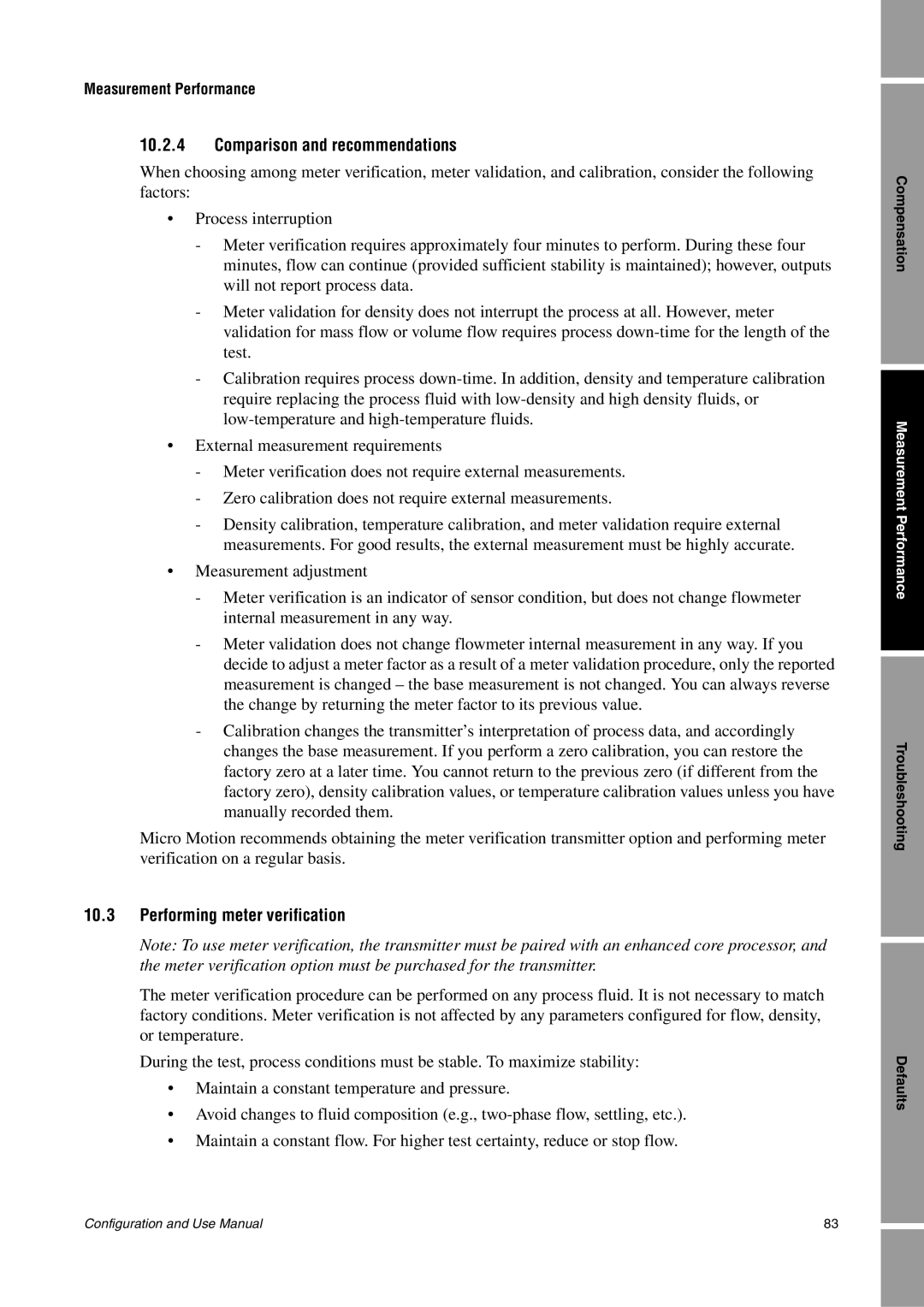 Emerson Process Management 1500 manual Comparison and recommendations, Performing meter verification 